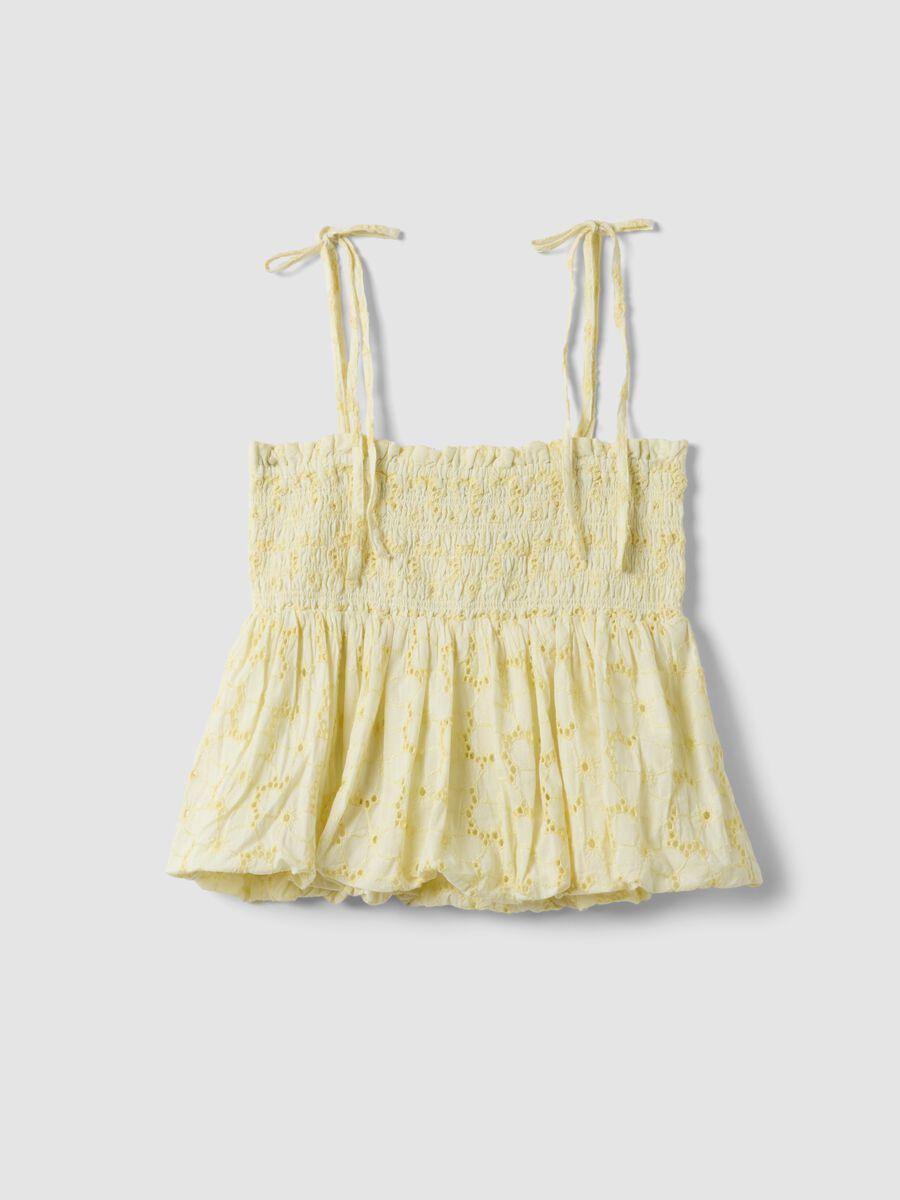 Yellow pure cotton cropped top with thin straps_4