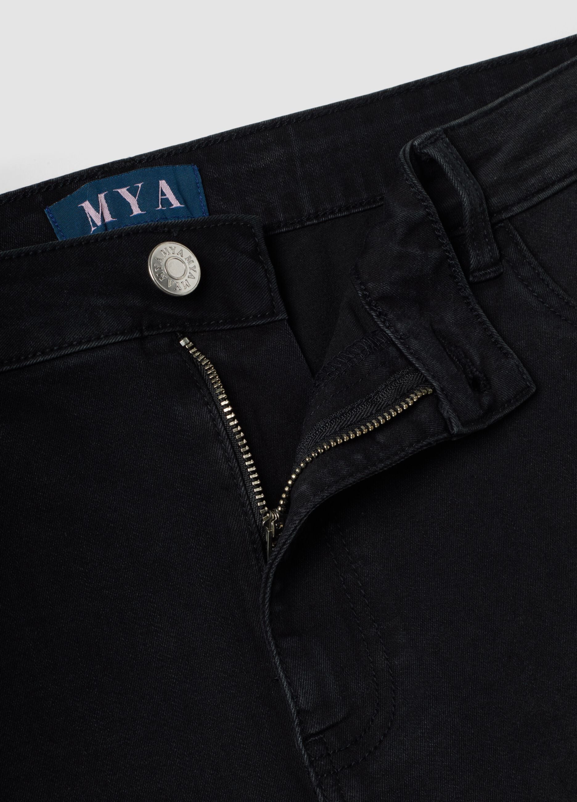 Black cotton and stretch viscose denim jeans with bootcut fit