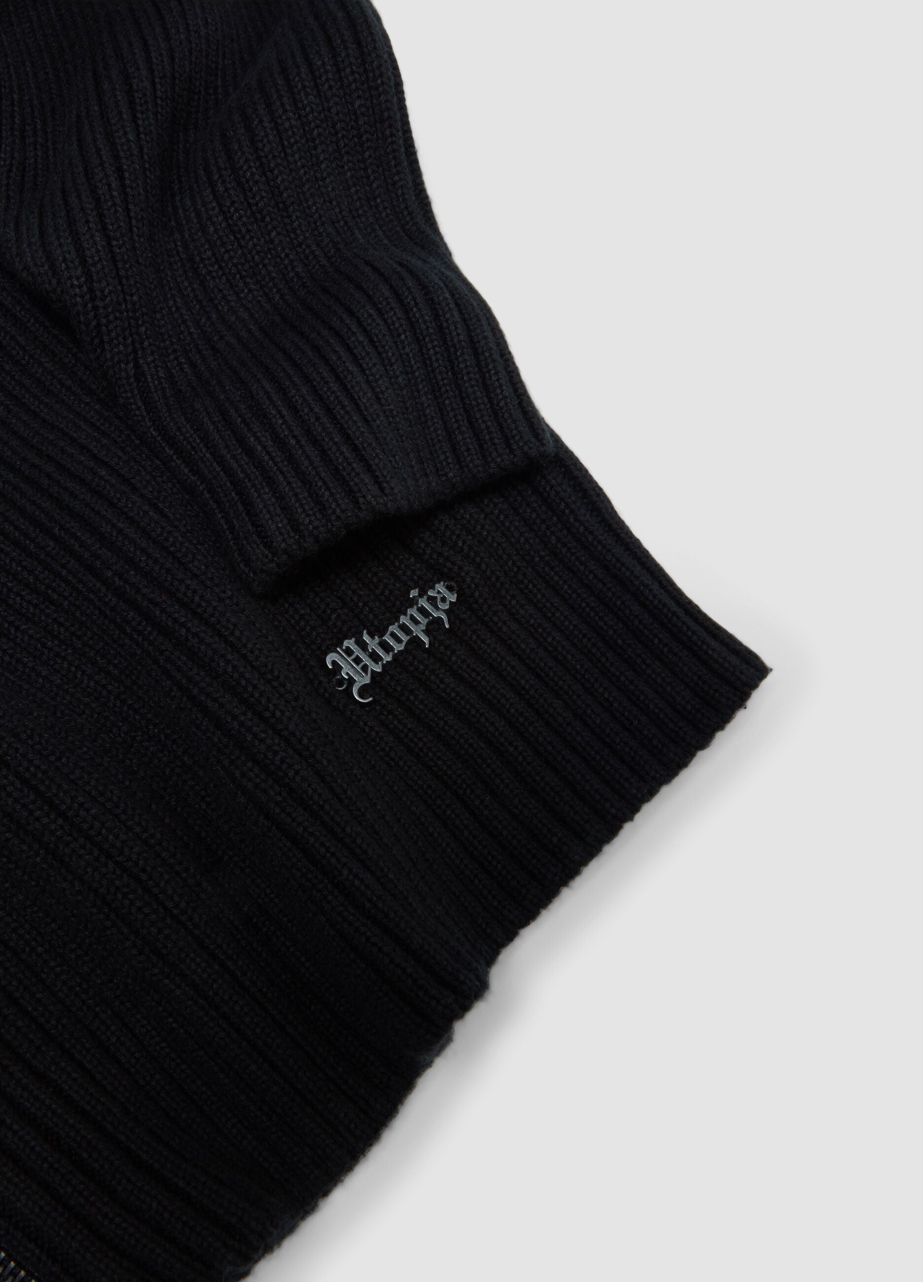 Black Ribbed Knit Hoodie