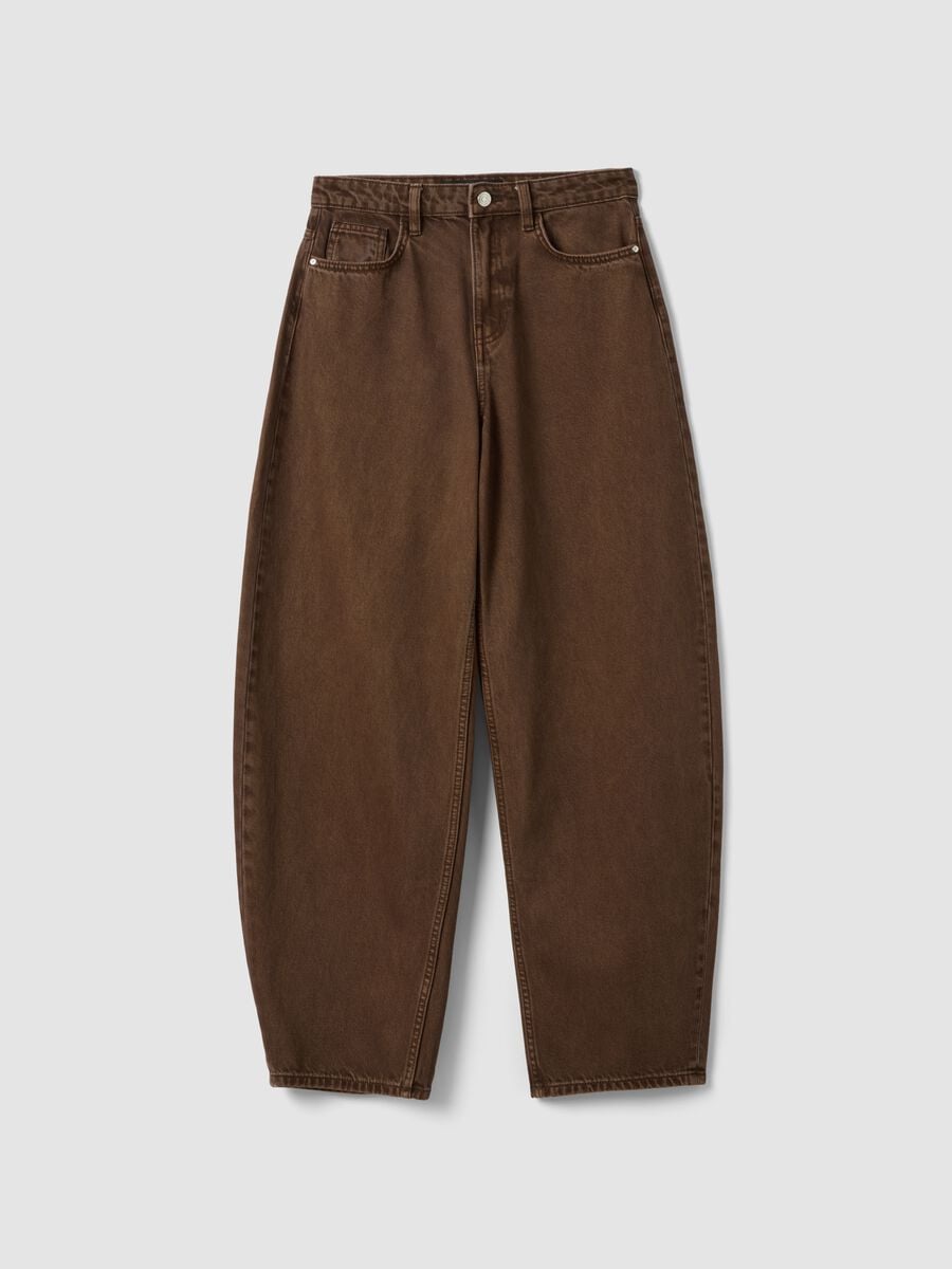 Jeans marroni in puro cotone barrel fit_4