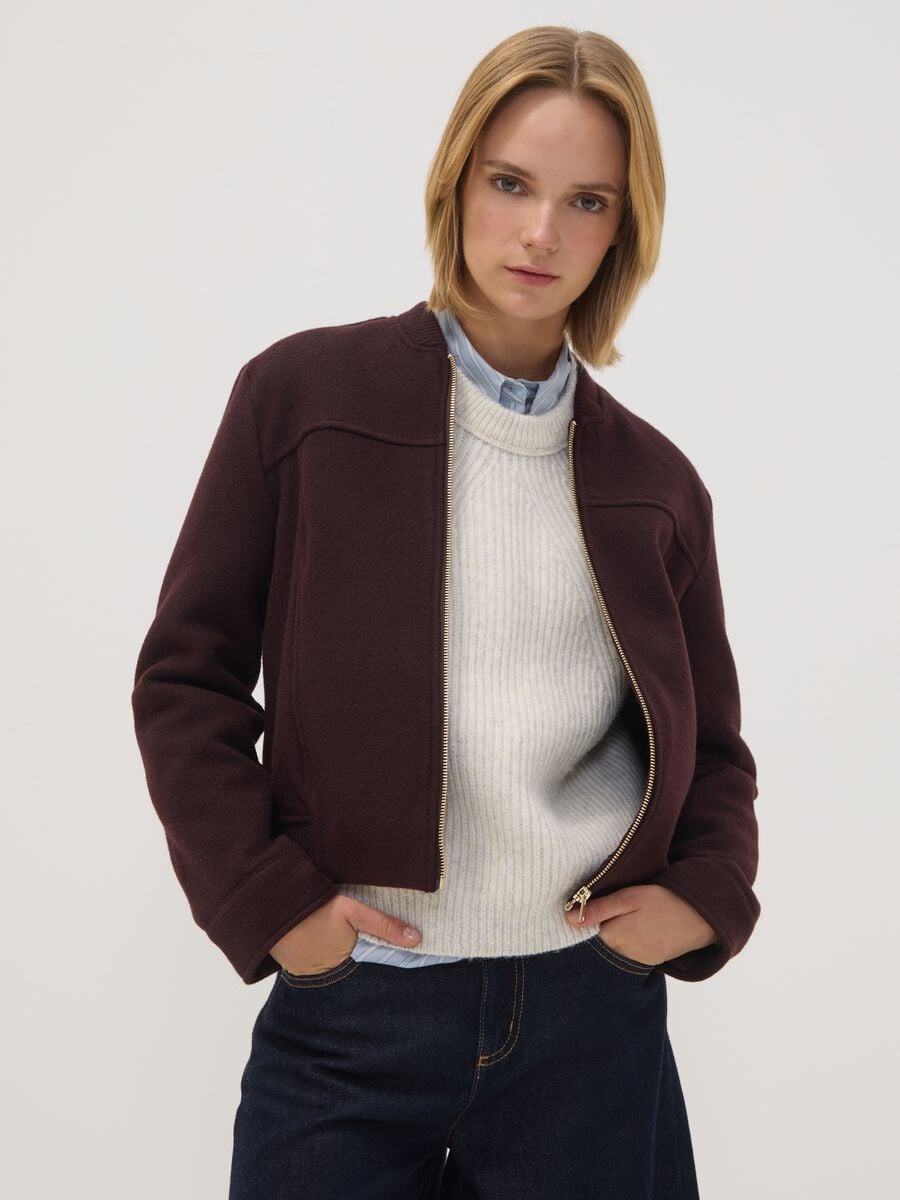 Burgundy purple regular-fit jacket with zip_0