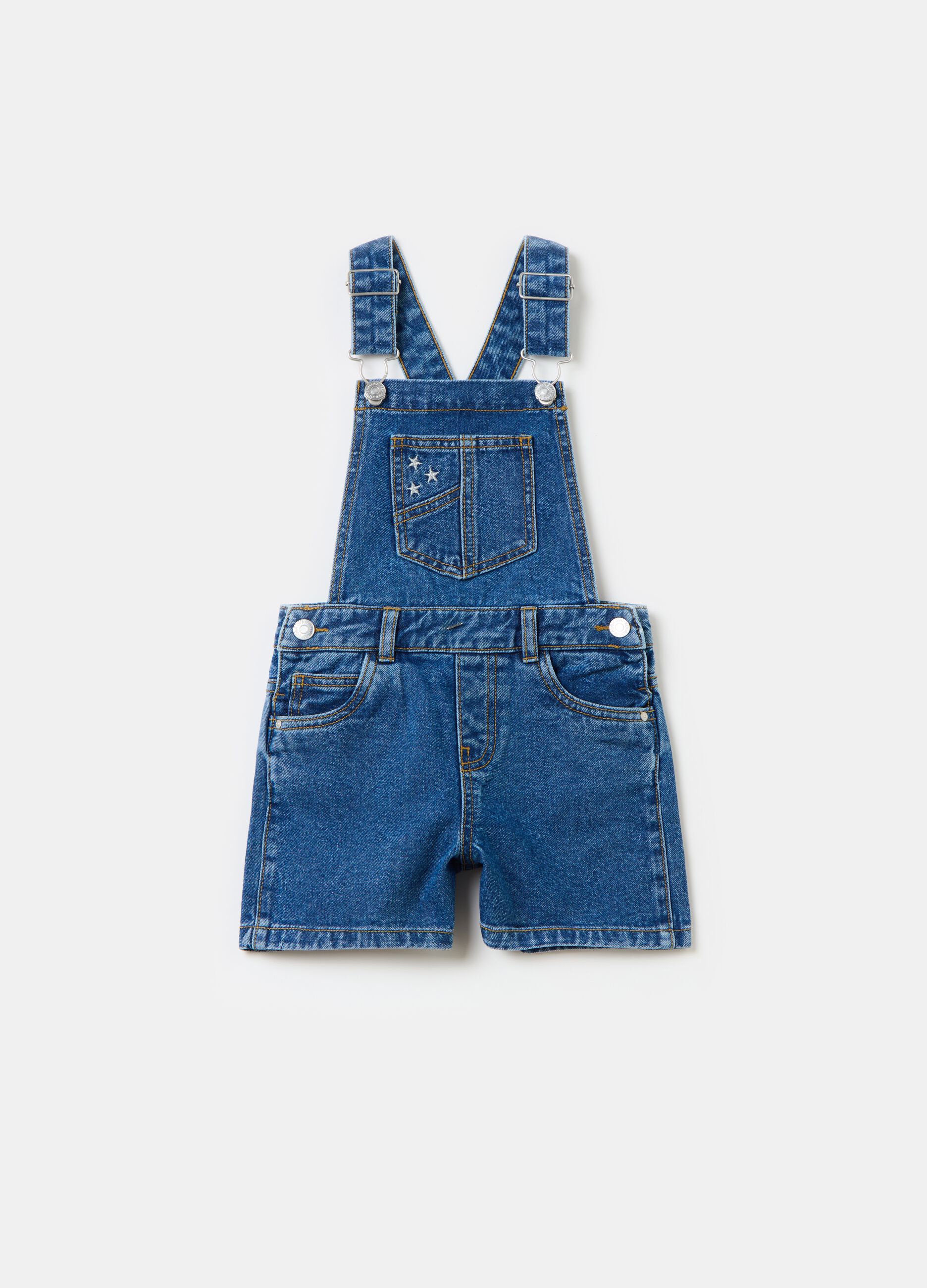 Denim dungarees with stars embroidery