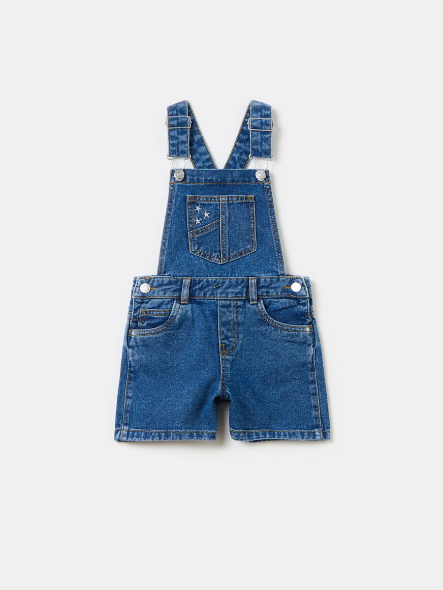 Denim dungarees with stars embroidery_0