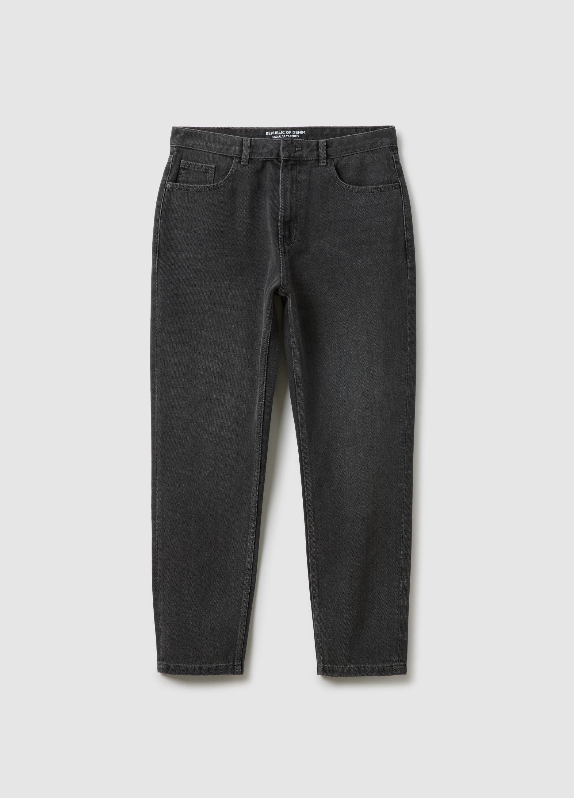 Black Cotton Blend Regular Tapered Jeans