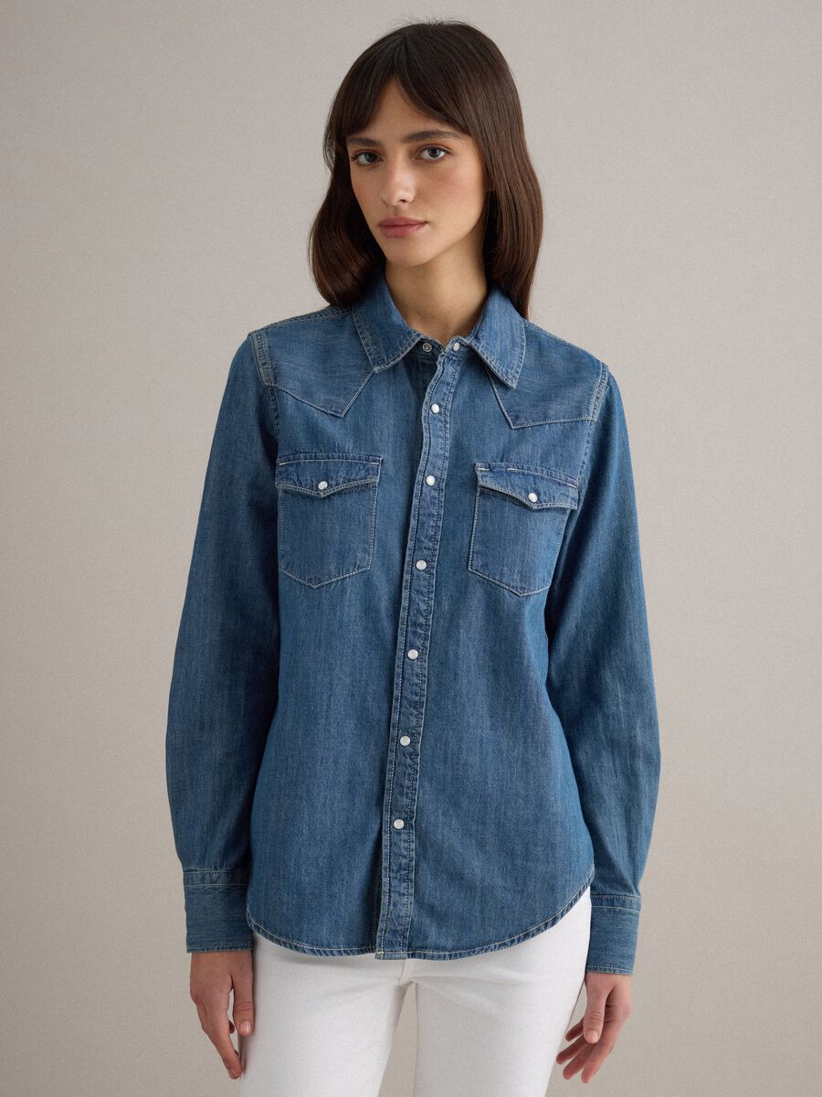Blue denim pure cotton shirt regular fit_1