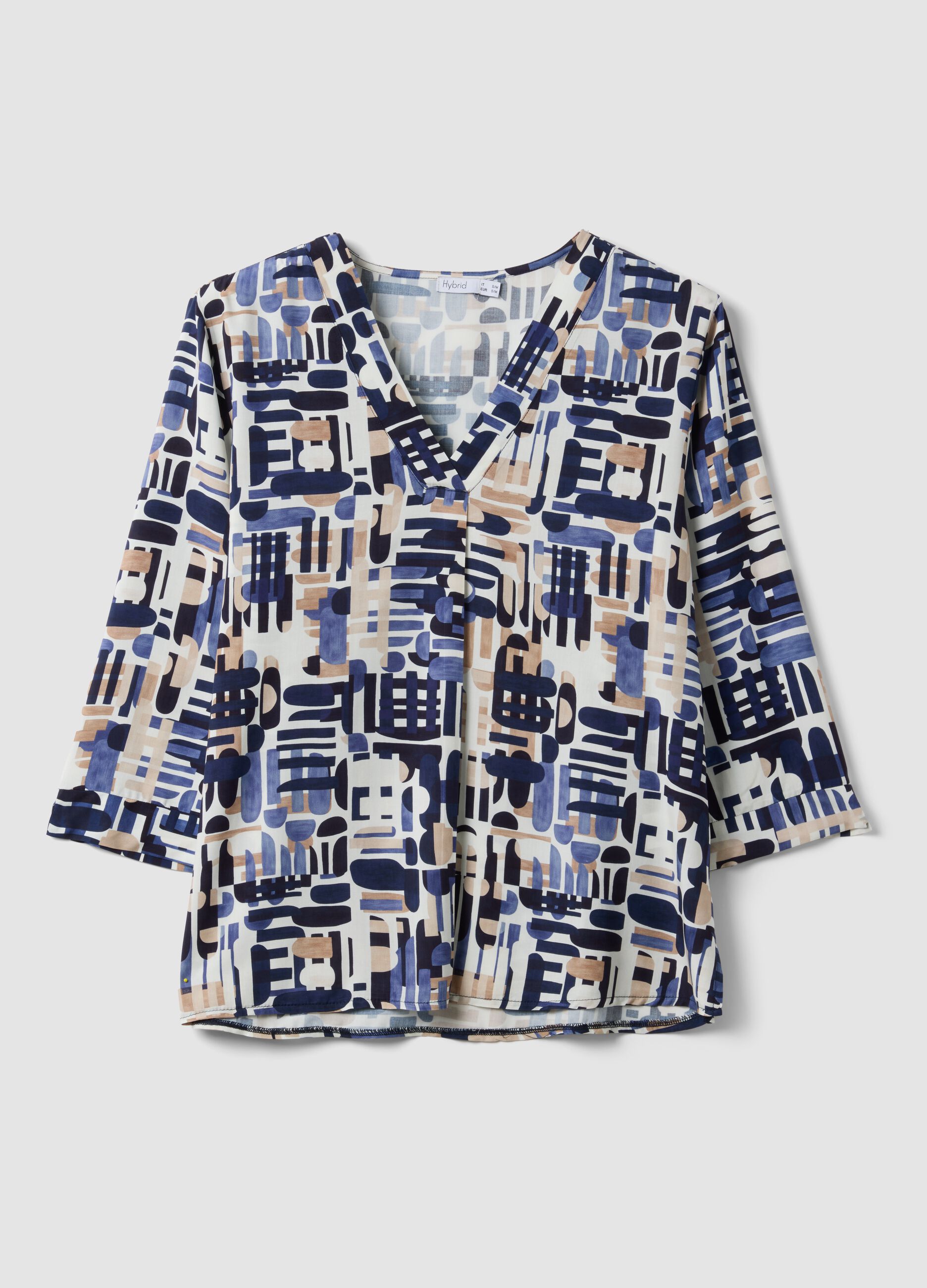 Multicolour pure viscose blouse with geometric print, regular fit