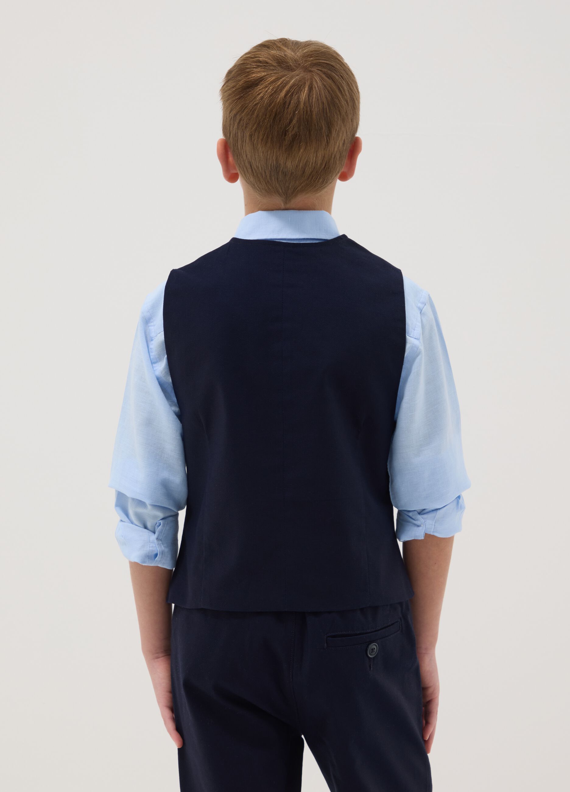 Boys' regular fit blue stretch cotton waistcoat