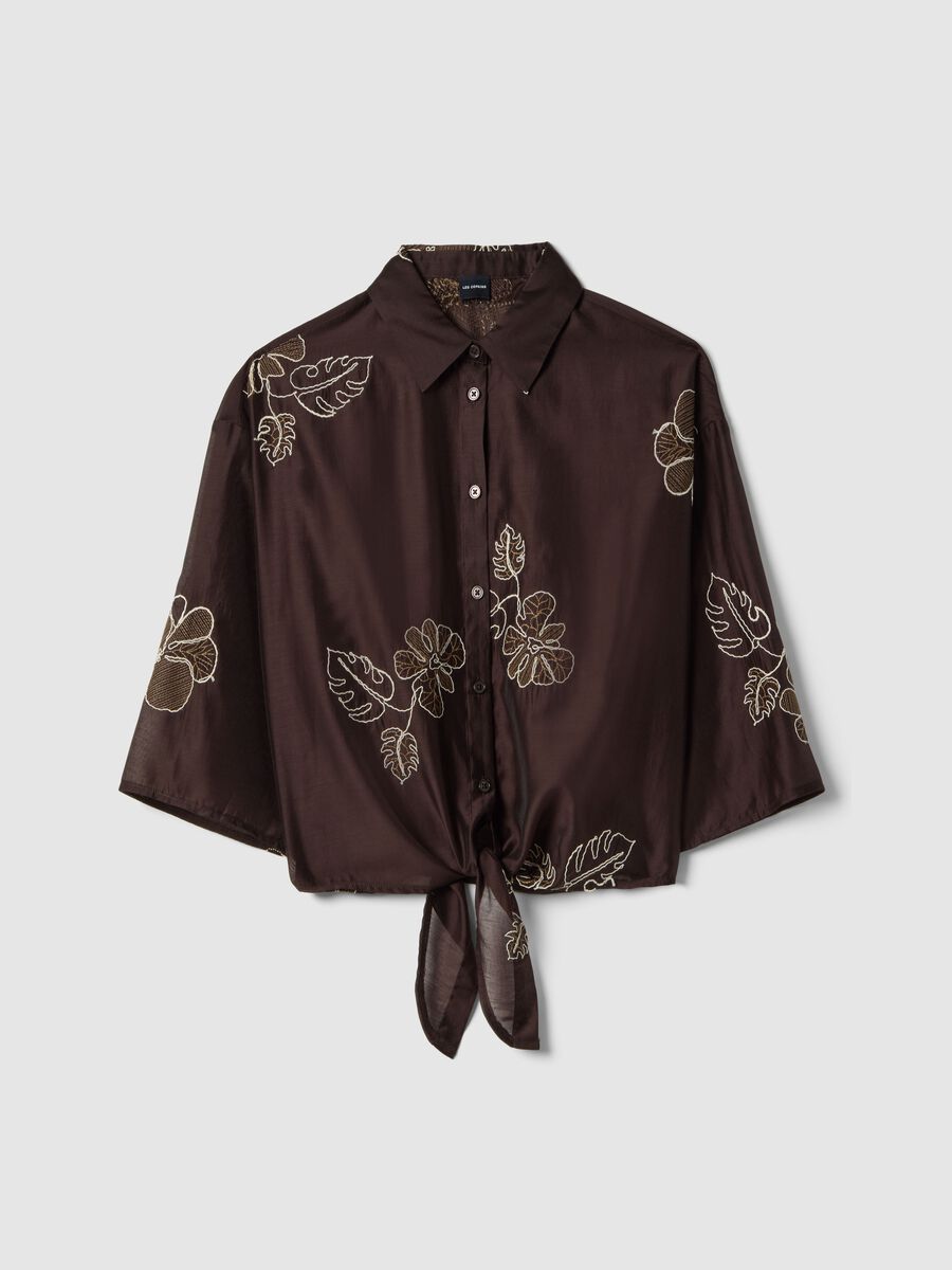 Braunes Lyocell-Mix Hemd mit Blumenstickerei im Regular Fit_4