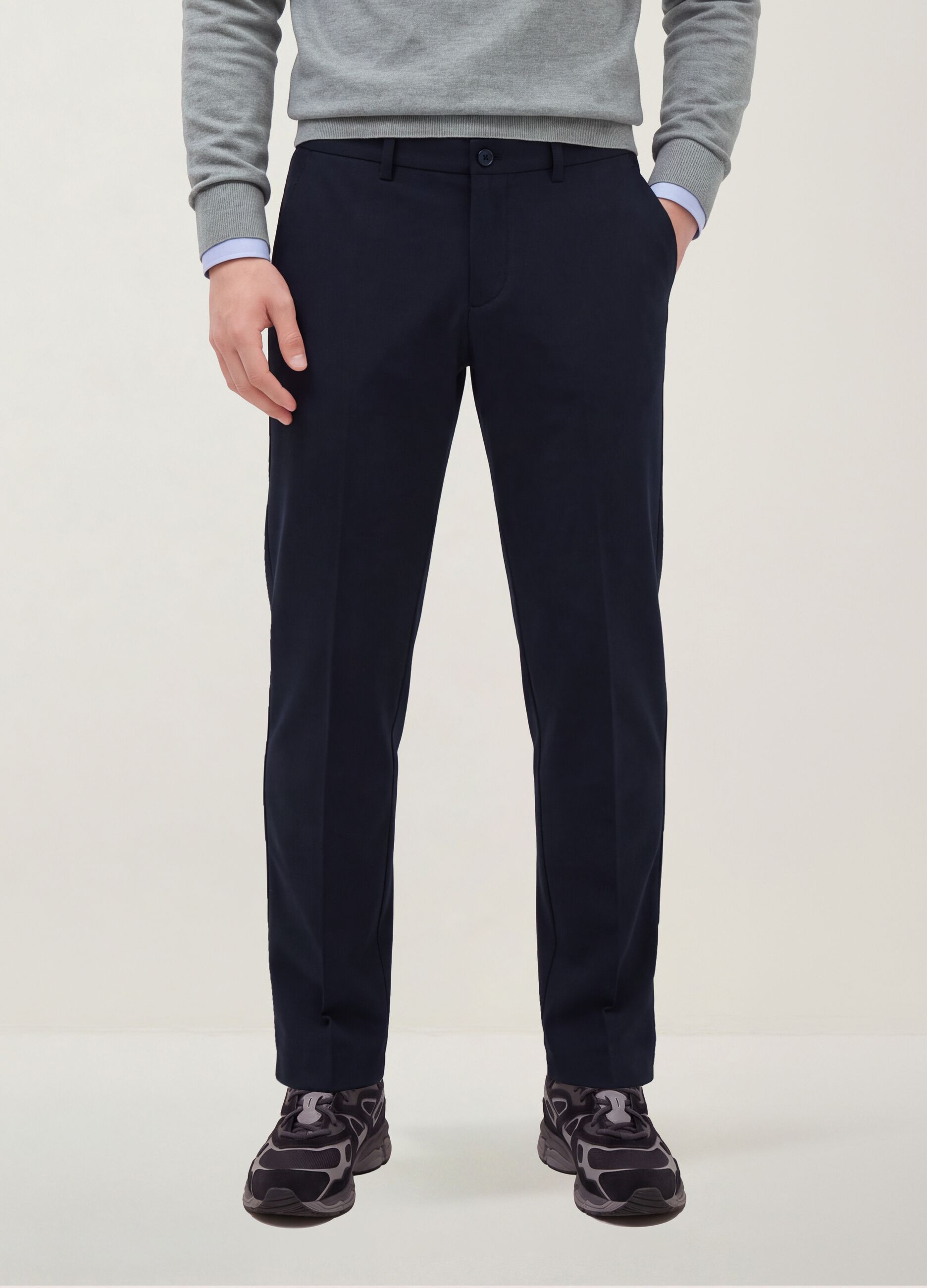 Pantalon chino bleu marine slim en serg&eacute; de viscose stretch