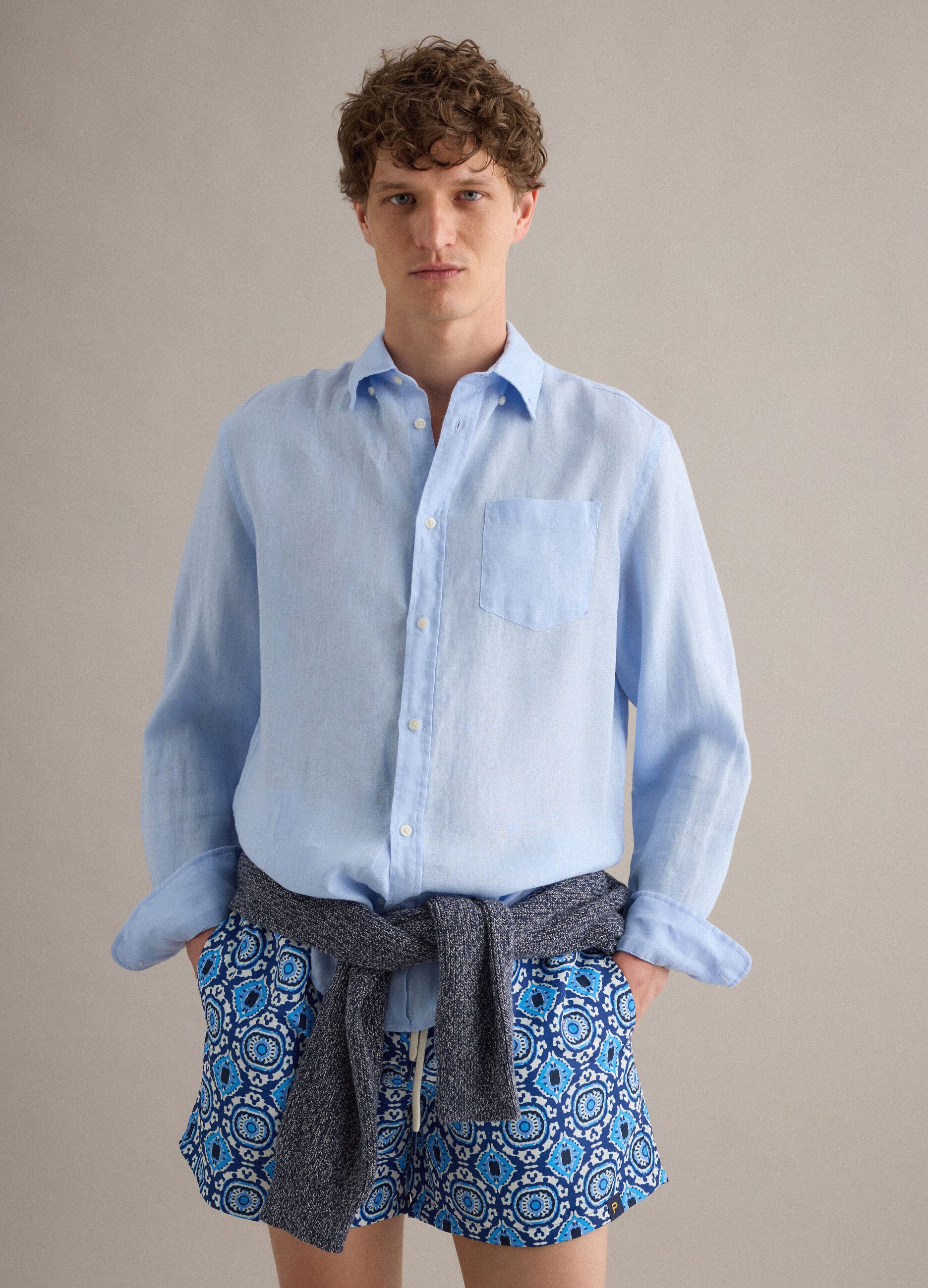 Blue patterned swim shorts