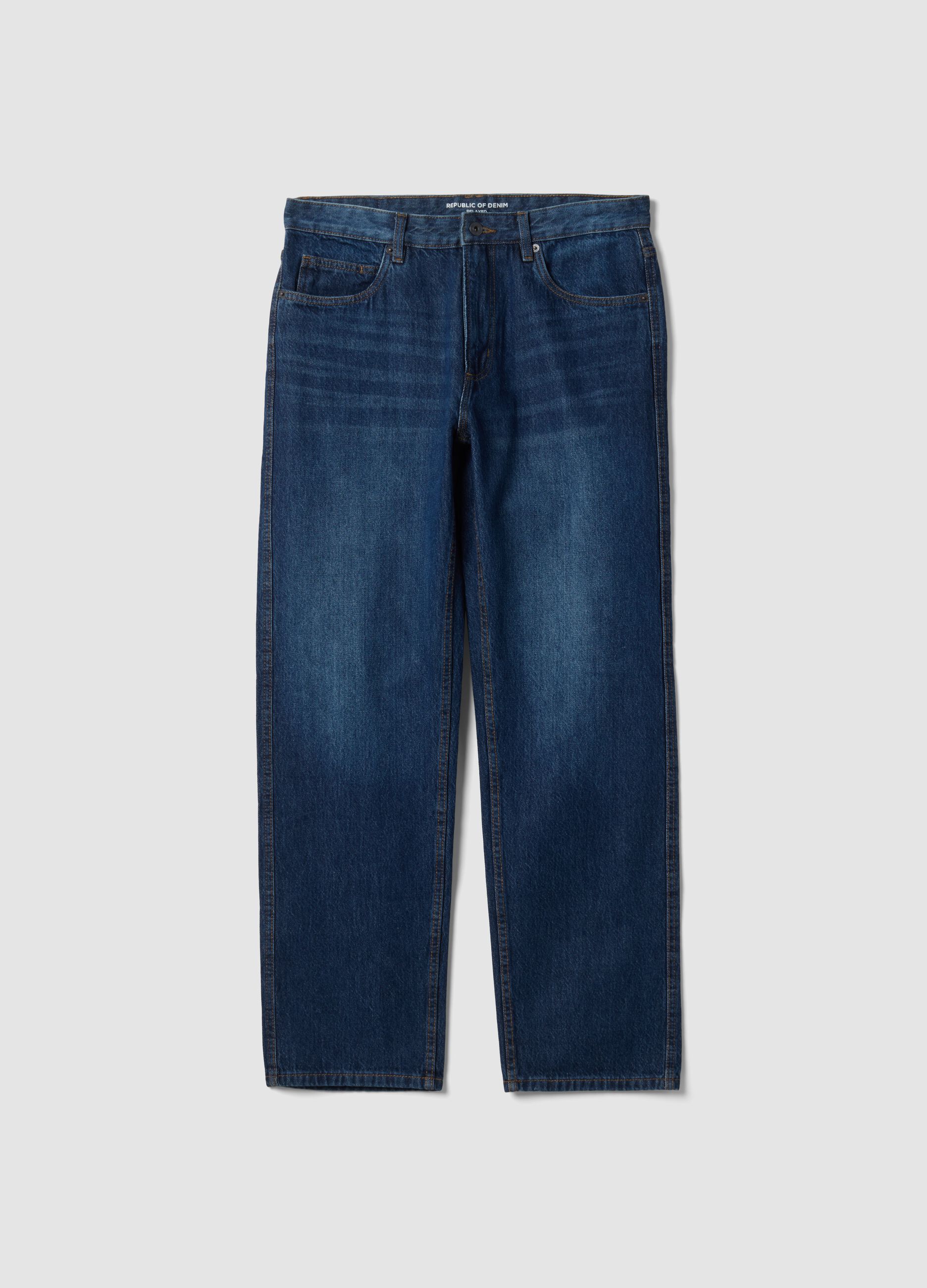 &Tau;&zeta;&iota;&nu; denim &alpha;&pi;ό 100% &beta;&alpha;&mu;&beta;ά&kappa;&iota;, relaxed fit