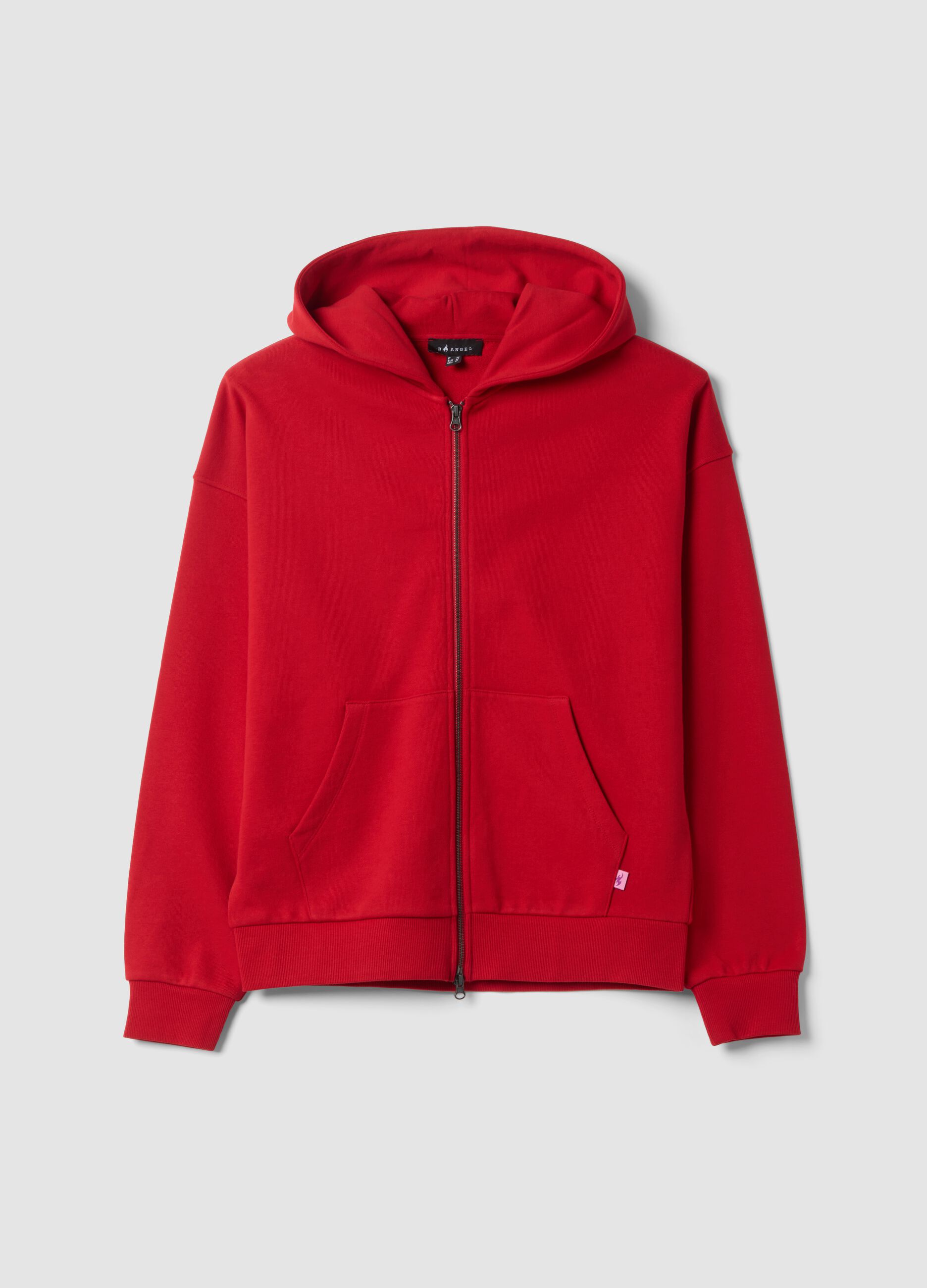 Felpa rossa in puro cotone con girocollo over fit