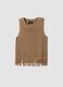 Brown viscose-blend mesh tank top with fringe_4