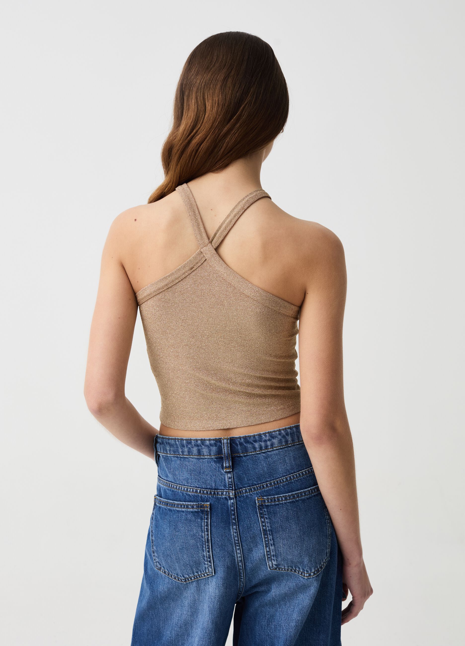 Lurex crop top with crossover straps
