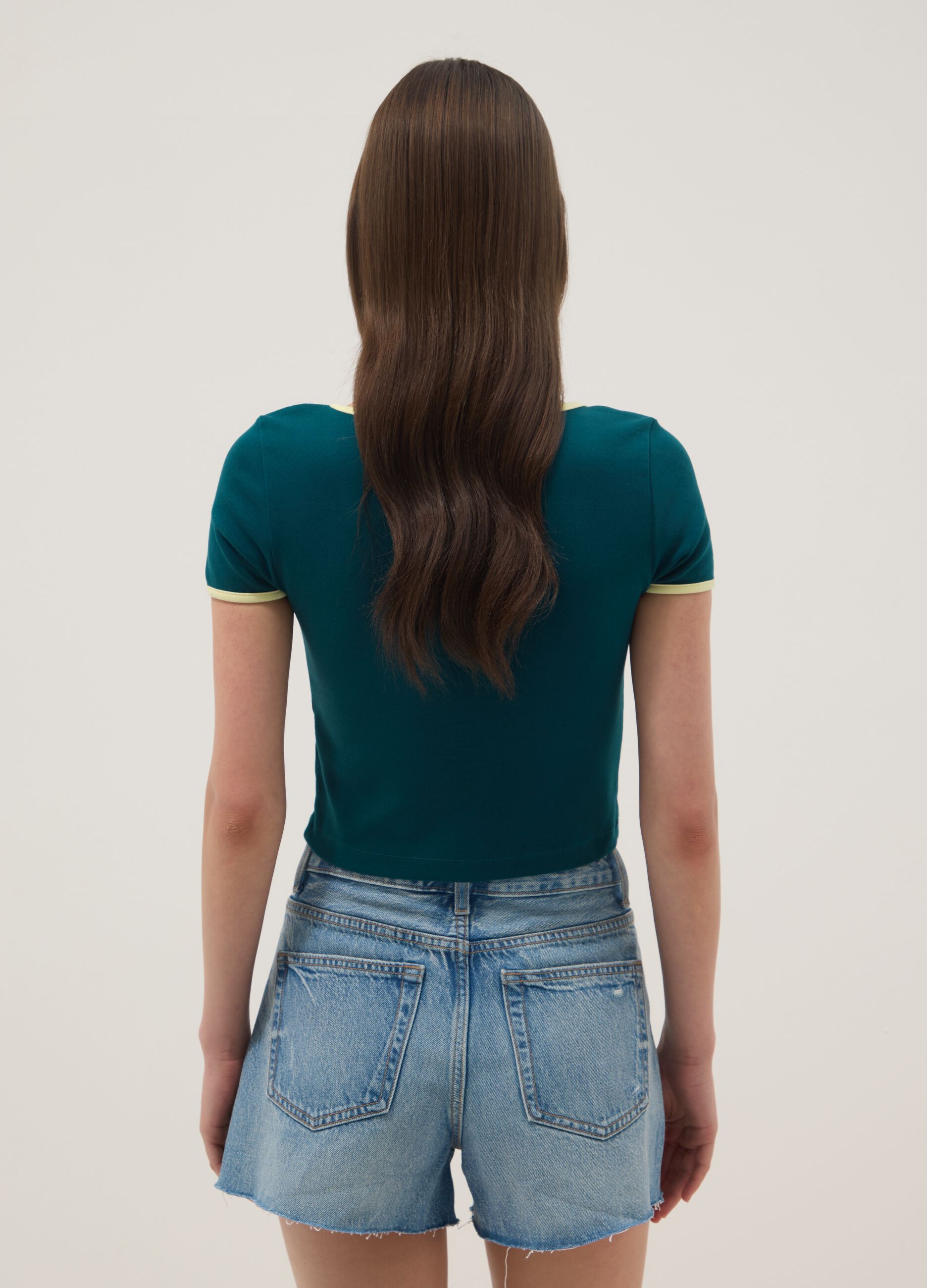 &Pi;&rho;ά&sigma;&iota;&nu;&omicron; &kappa;&omicron;&nu;&tau;&omicron;&mu;ά&nu;&iota;&kappa;&omicron; T-shirt &alpha;&pi;ό &epsilon;&lambda;&alpha;&sigma;&tau;&iota;&kappa;ό &beta;&alpha;&mu;&beta;ά&kappa;&iota;