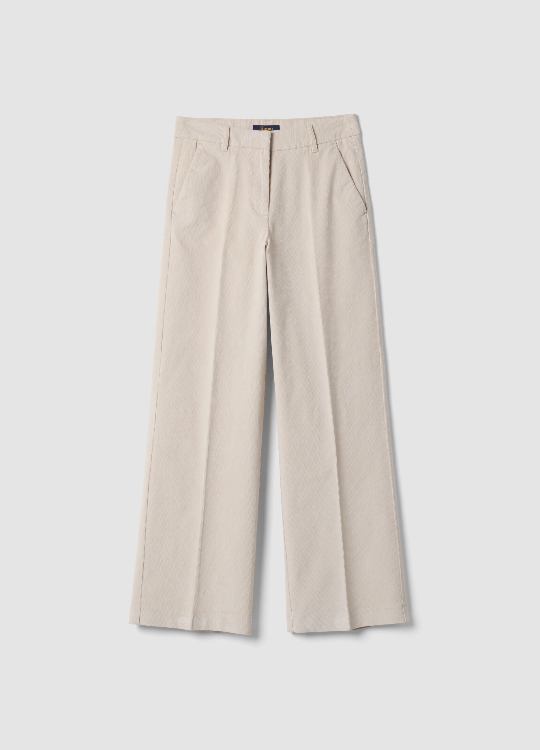Cal&ccedil;as The Iconic Pants bege em algod&atilde;o el&aacute;stico canelado, straight fit