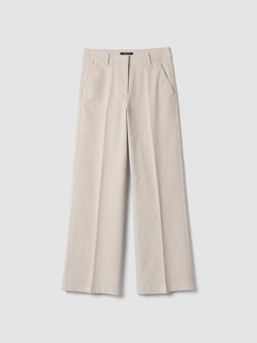 Cal&ccedil;as The Iconic Pants bege em algod&atilde;o el&aacute;stico canelado, straight fit_4