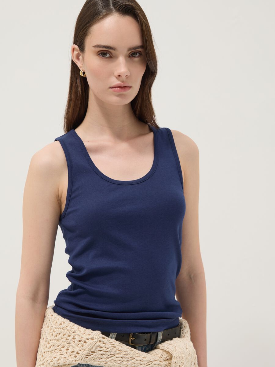 Camiseta de tirantes azul de algod&oacute;n puro_2