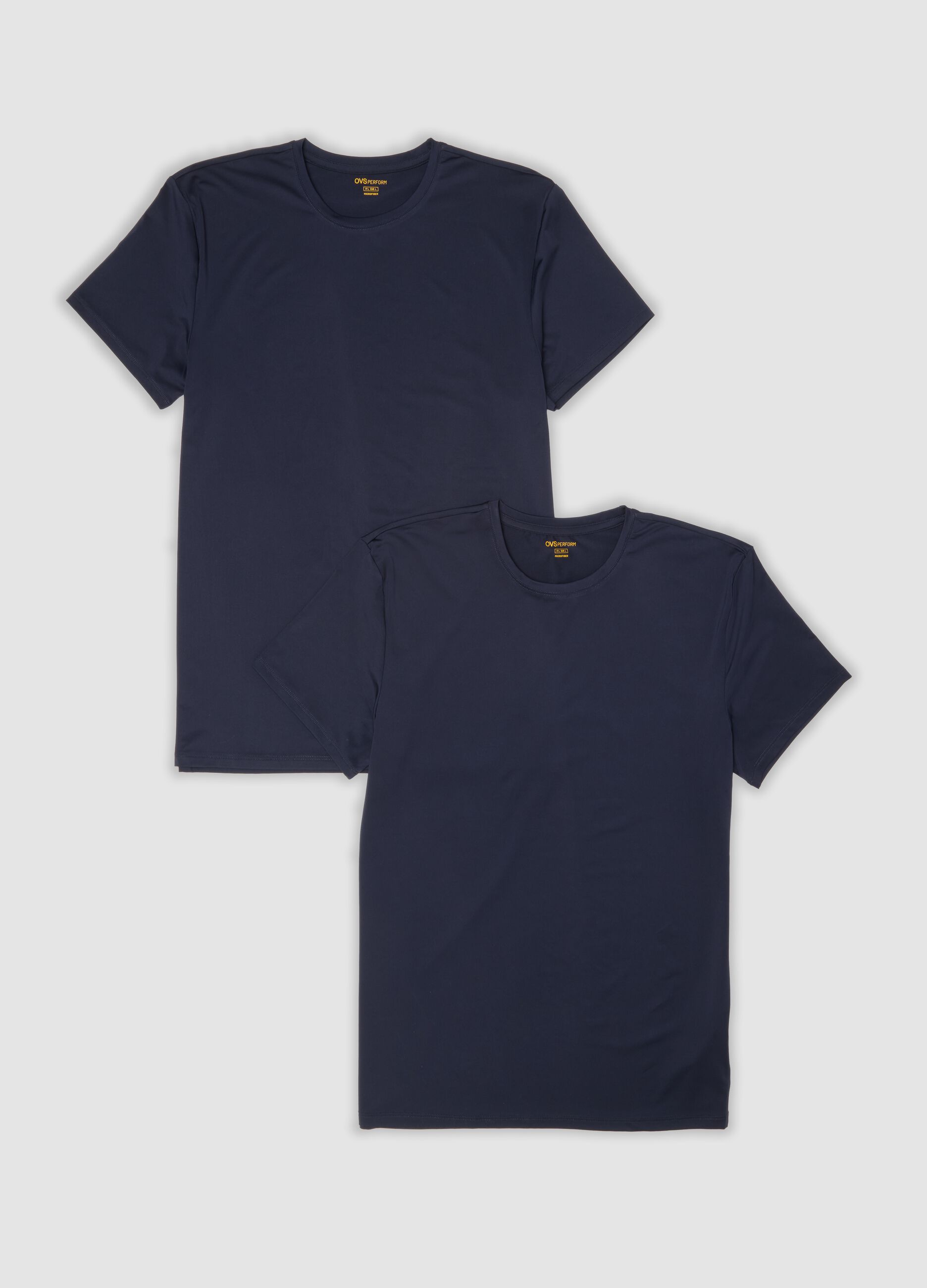 2er-Pack blaue T-Shirts aus elastischer Mikrofaser, Regular Fit