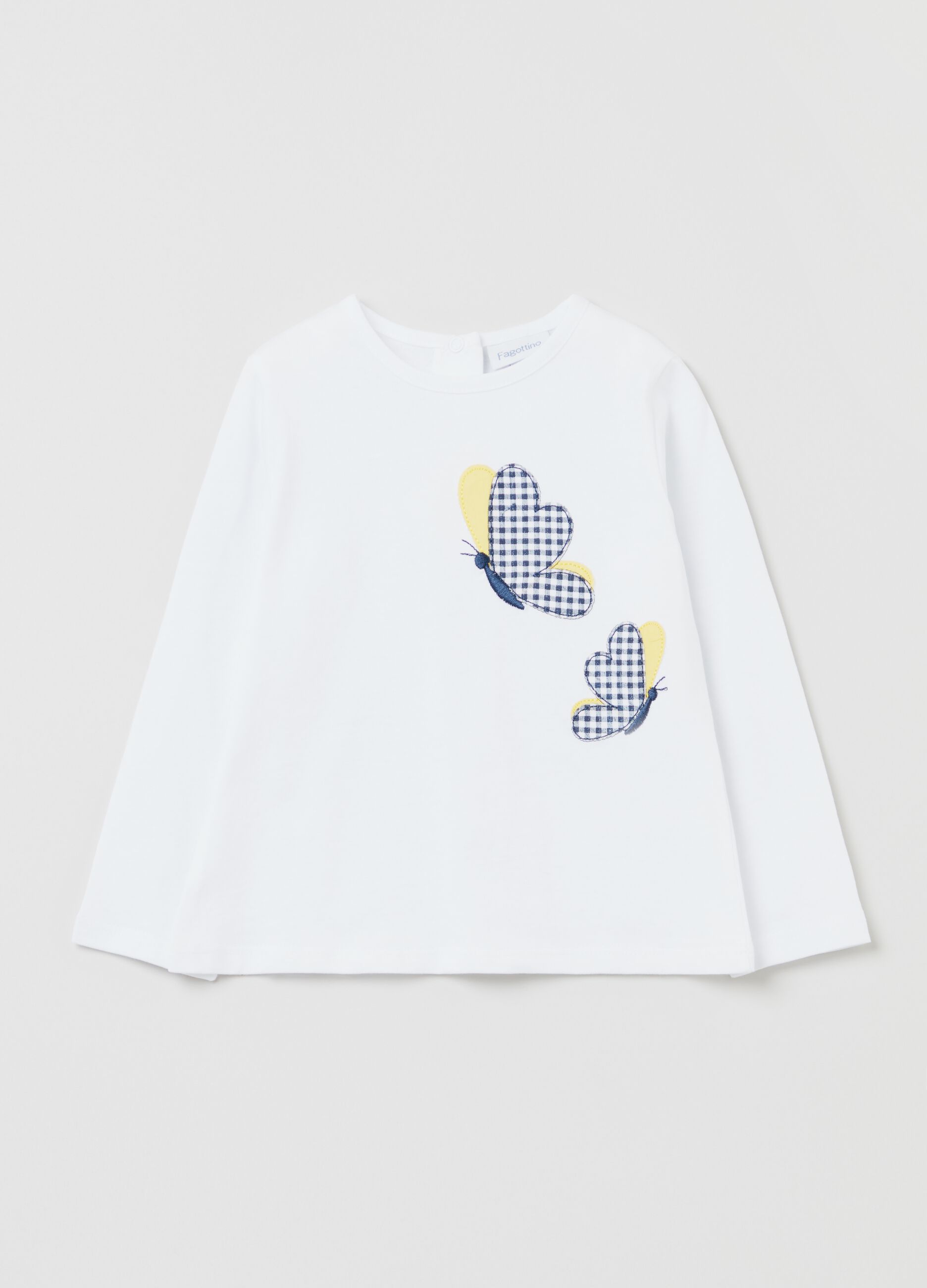 Camiseta de algodón con mariposas bordadas