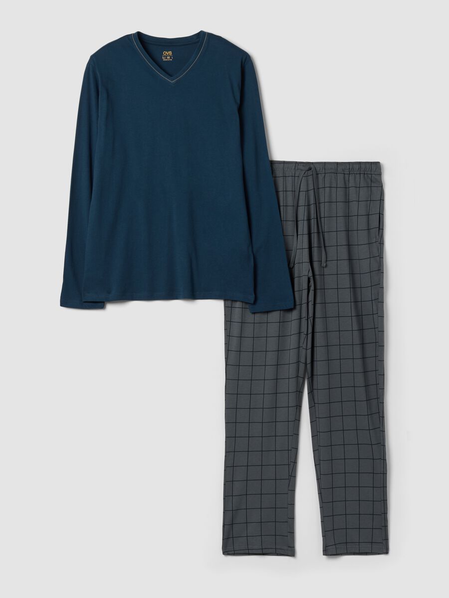 Blue pure organic cotton V-neck pyjamas_0