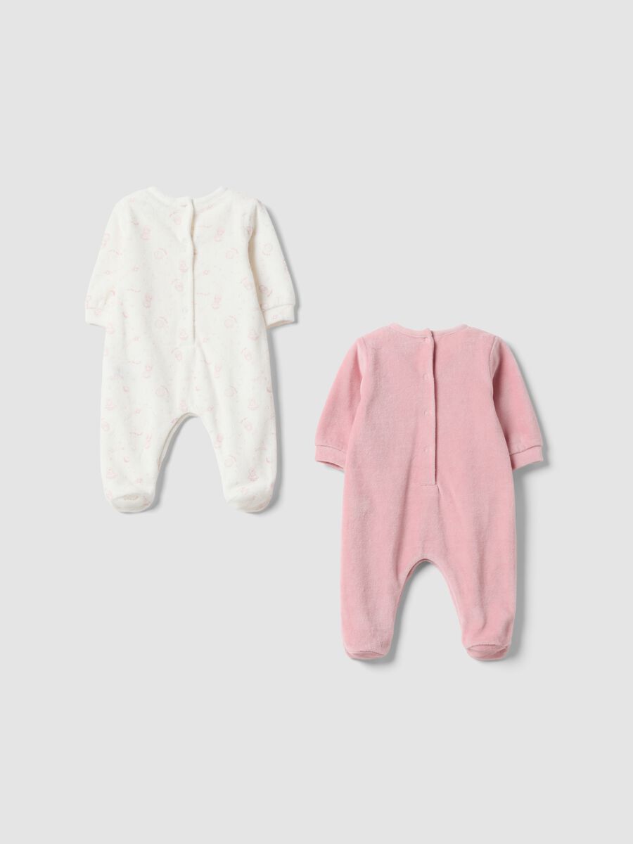 2-pack pink and white cotton-blend baby girl sleepsuits with feet_1