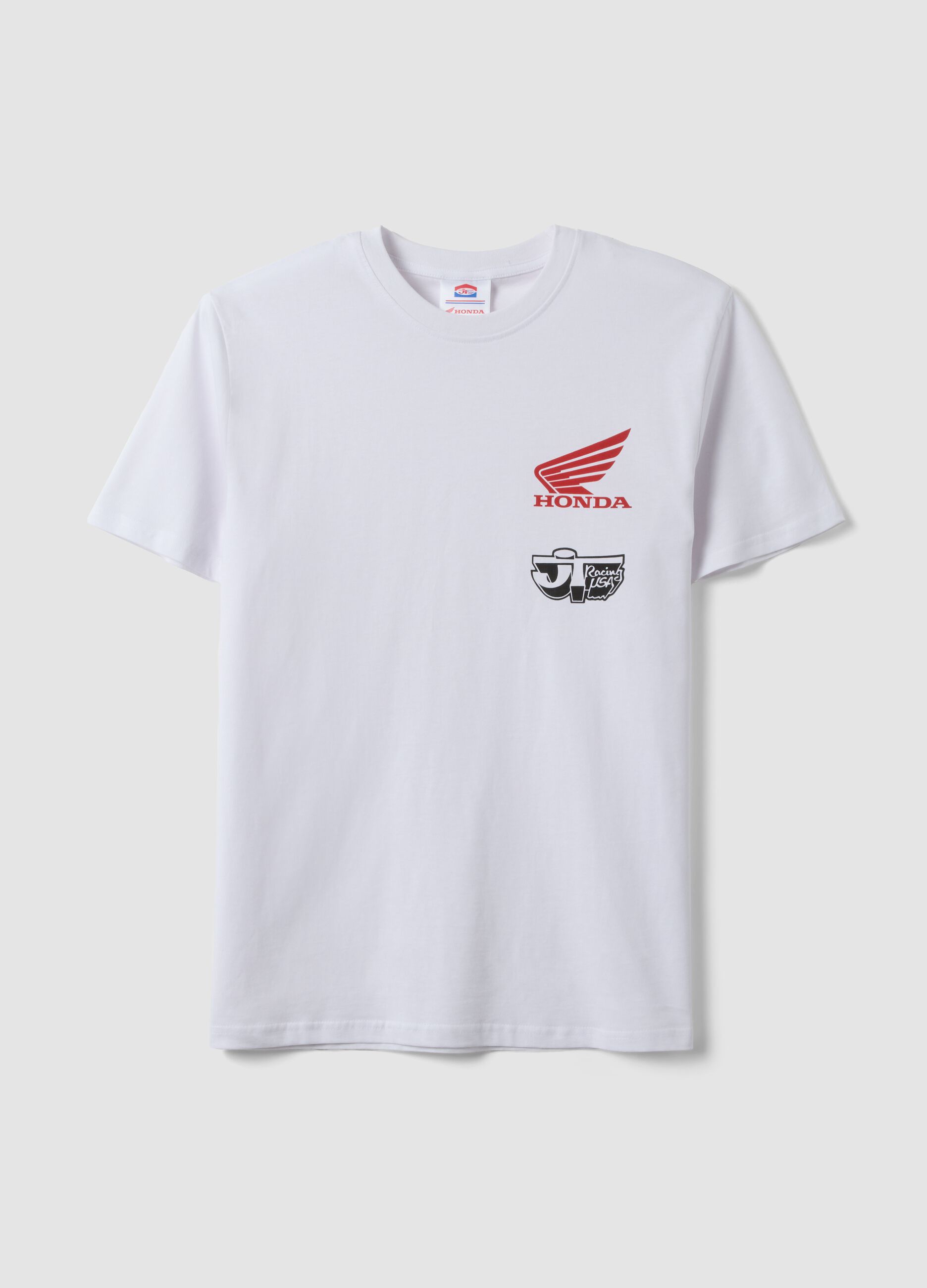 White pure cotton regular fit T-shirt with Honda print