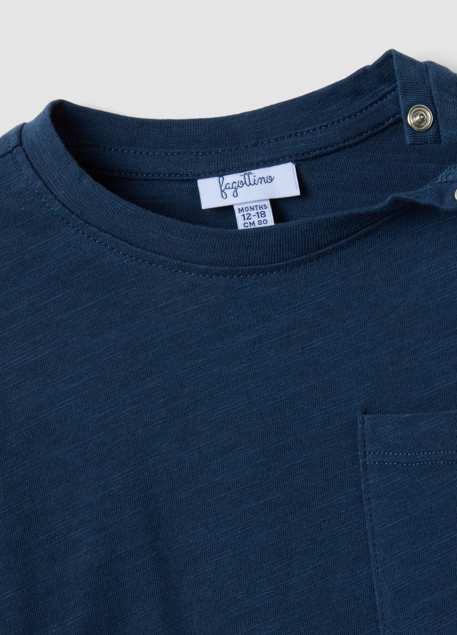 Blue oversized pure organic cotton T-shirt with chest pocket for boys