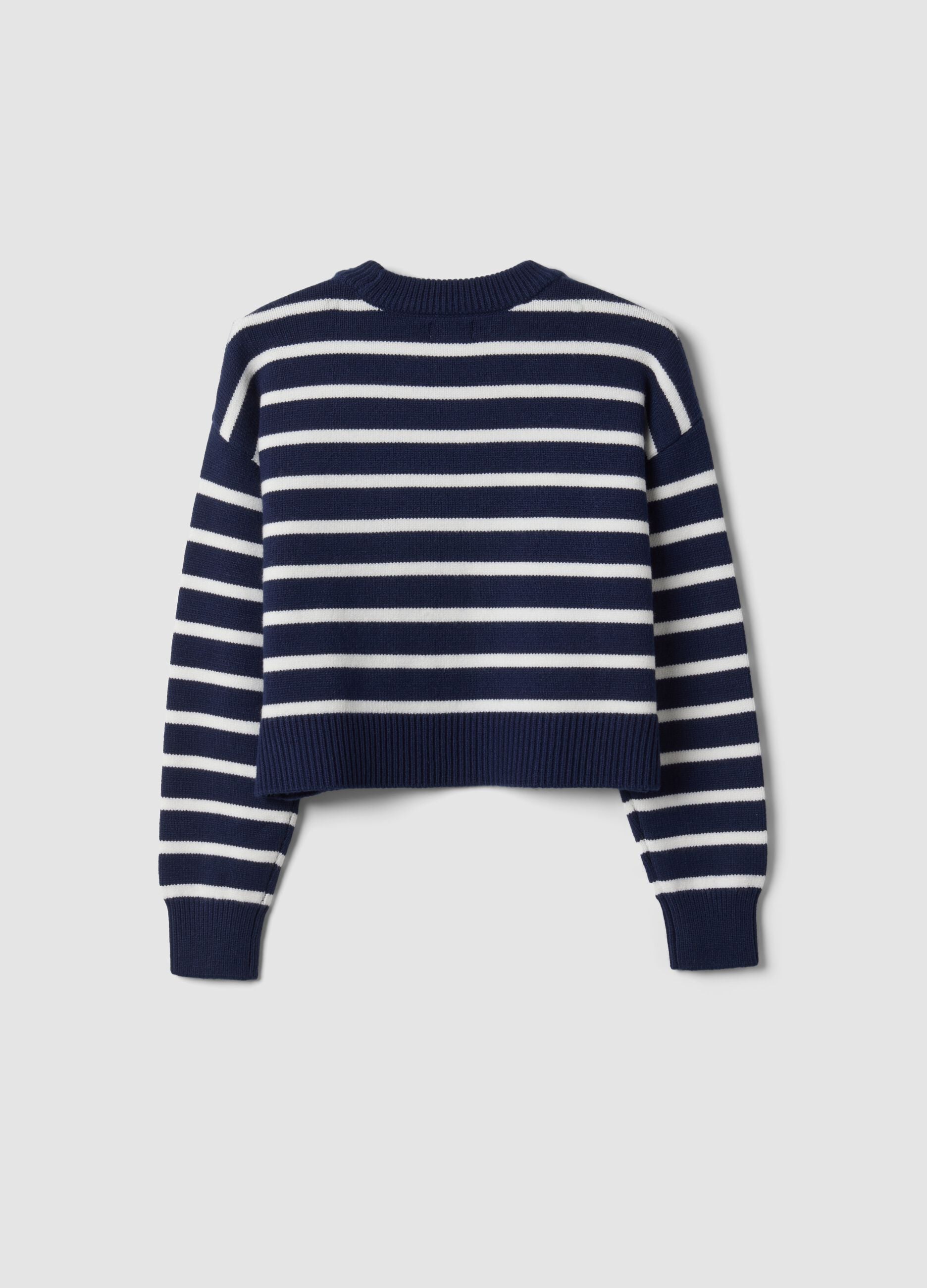 Maglia blu in misto viscosa a righe con girocollo