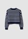 Maglia blu in misto viscosa a righe con girocollo_2