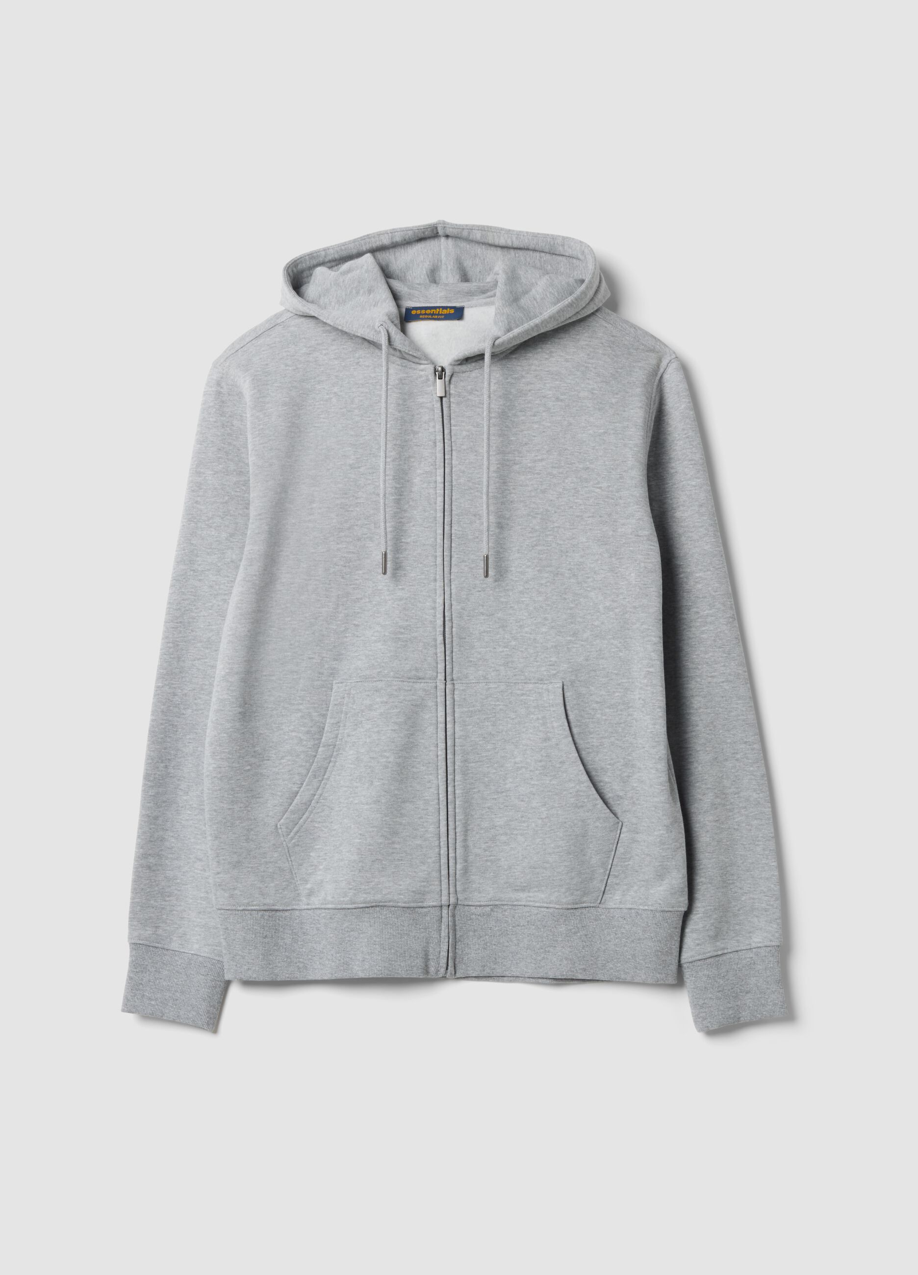 Grey cotton-blend hoodie with crew neck