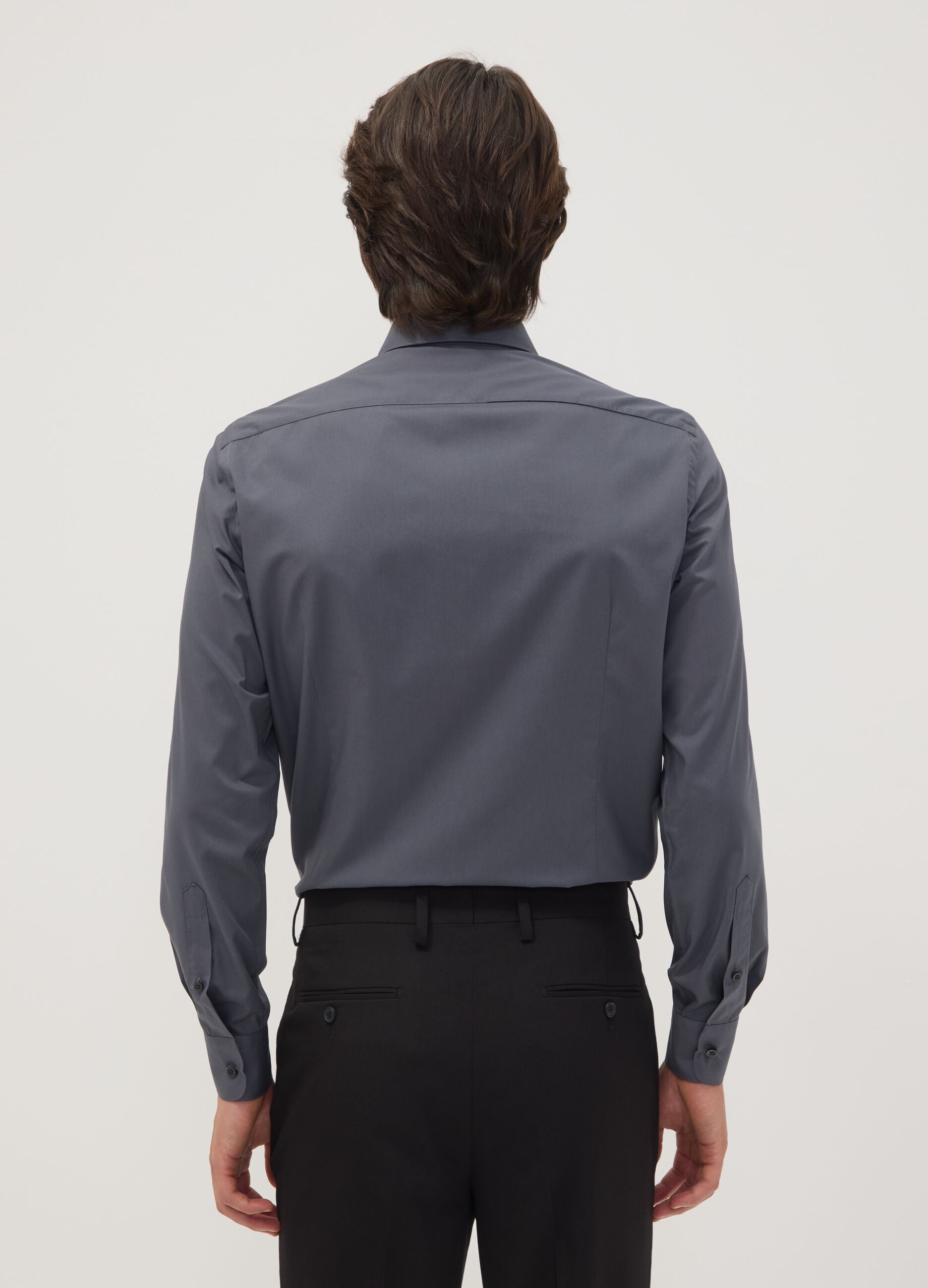 Camicia grigia slim fit con colletto classico easy iron