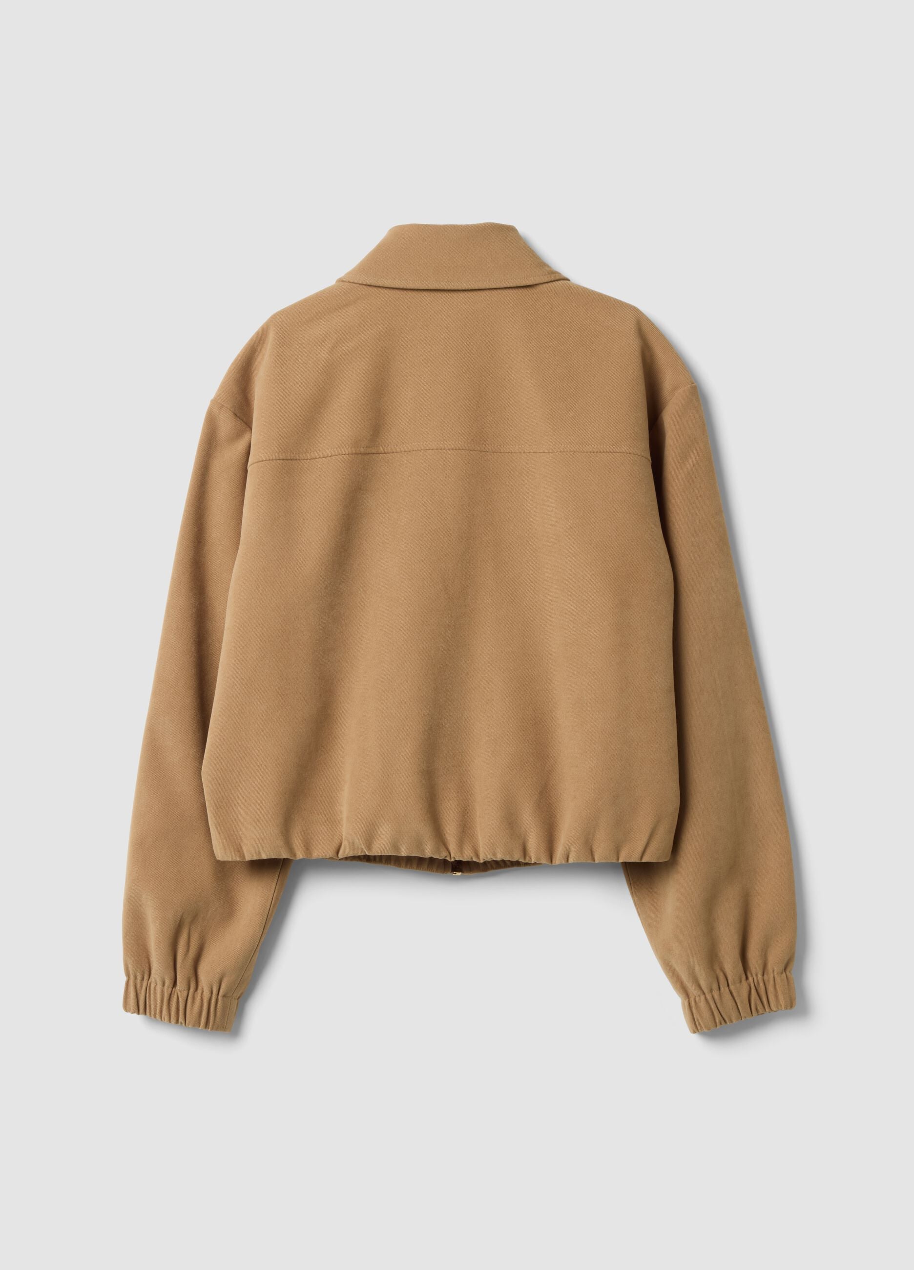 Beiger Blazer aus Stretchstoff im Over-Fit mit Reissverschluss