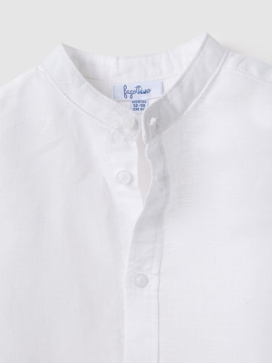 White linen and cotton baby shirt regular fit with mandarin collar_2
