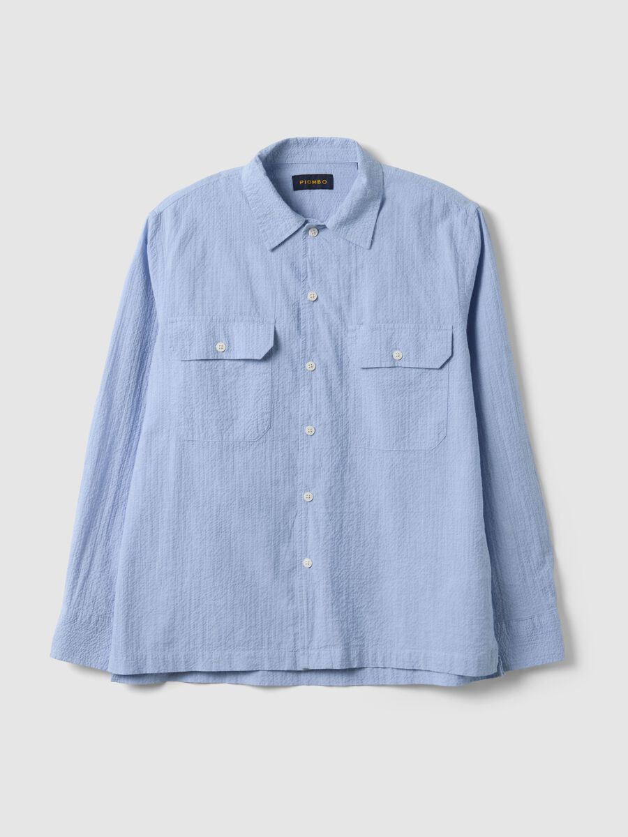 Blue stretch cotton long sleeve shirt regular fit_4