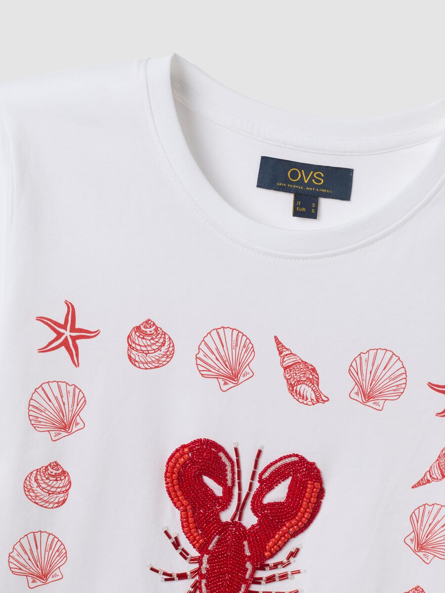 White pure cotton T-shirt with front print_1