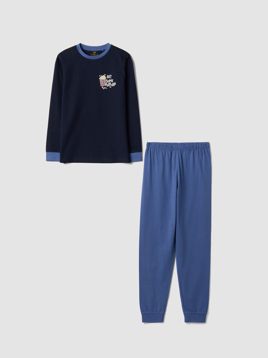 Blue pure organic cotton crew-neck pyjamas, regular fit_0