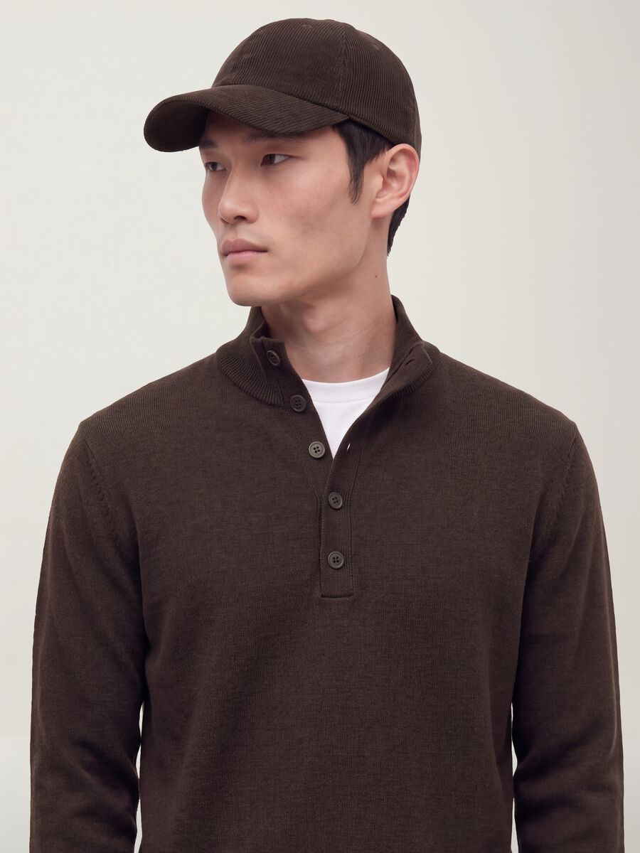 Brown cotton and cashmere-blend jumper with collar_0