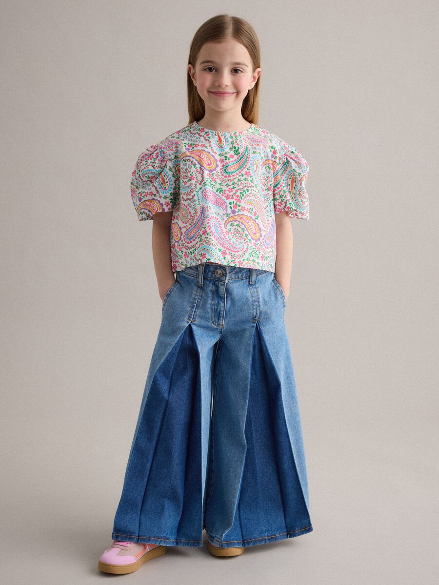 Girls' Pure Cotton Denim Super Wide Leg Jeans_0