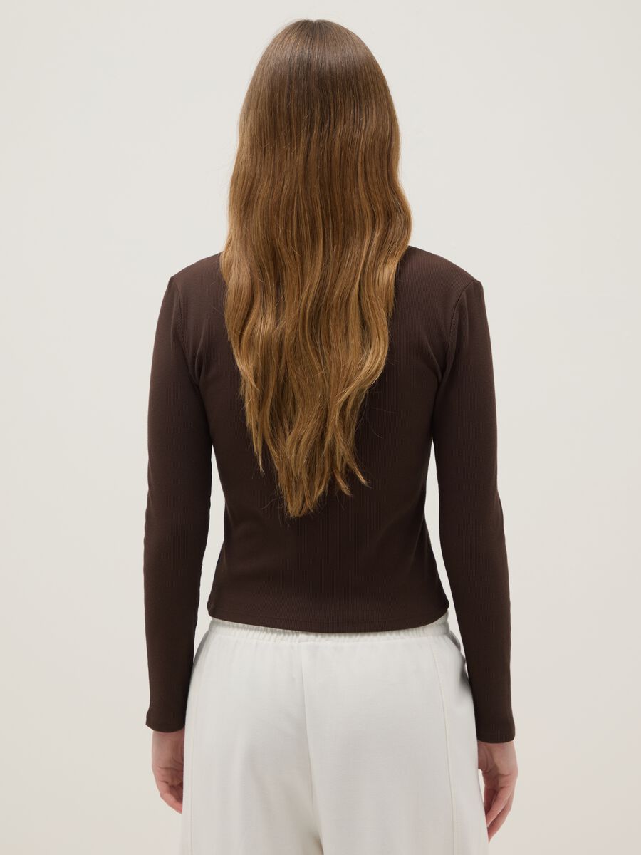 Brown stretch cotton regular fit t-shirt with contrasting collar_2