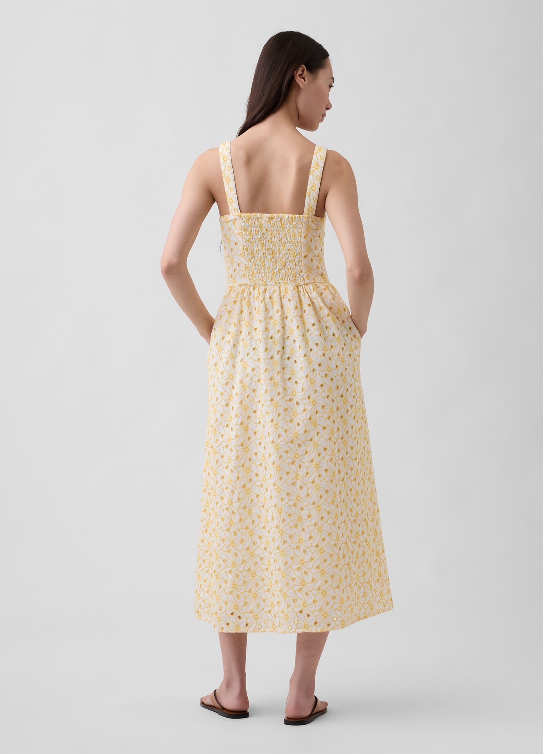 Vestido midi em algod&atilde;o puro com estampado floral