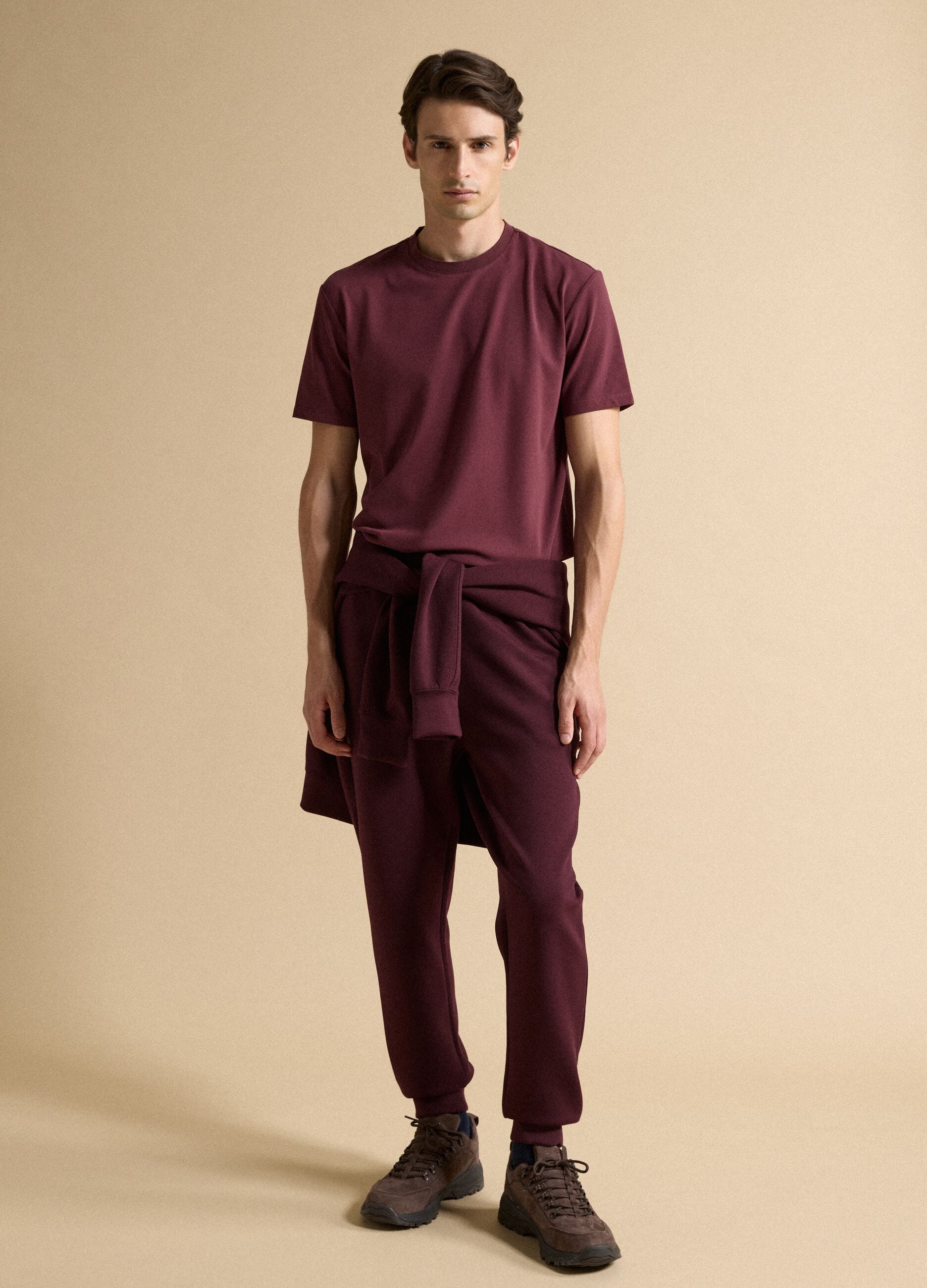 Rotes Regular-Fit T-Shirt aus elastischem Piqu&eacute;-Baumwollmix mit Easy Dry