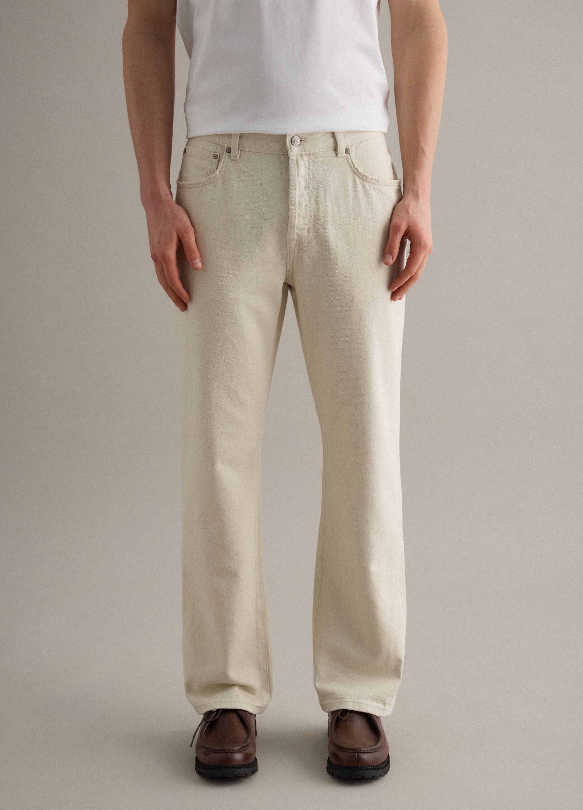 Beige regular fit cotton-linen blend jeans