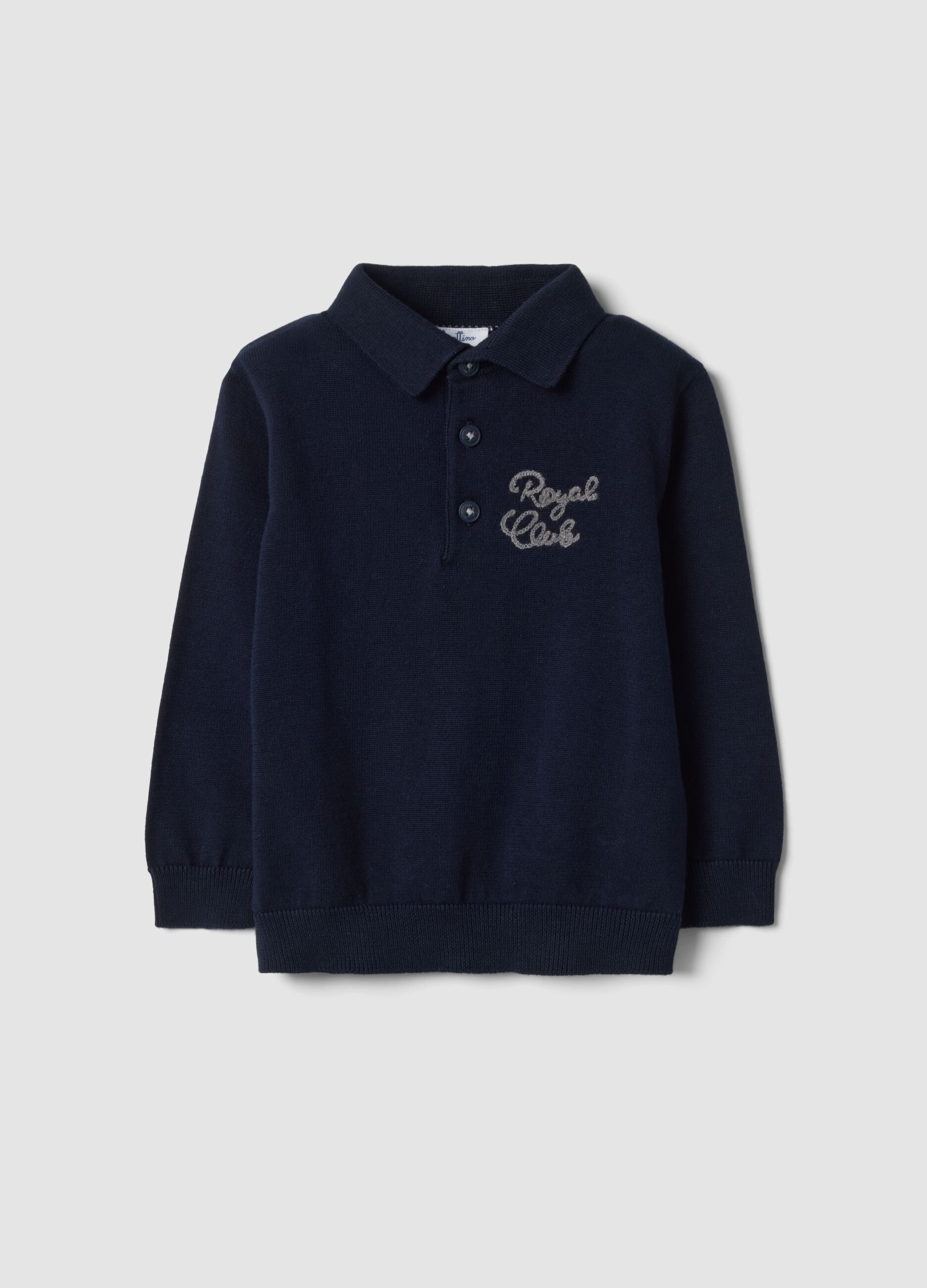 Polo azul de algod&oacute;n puro de manga larga