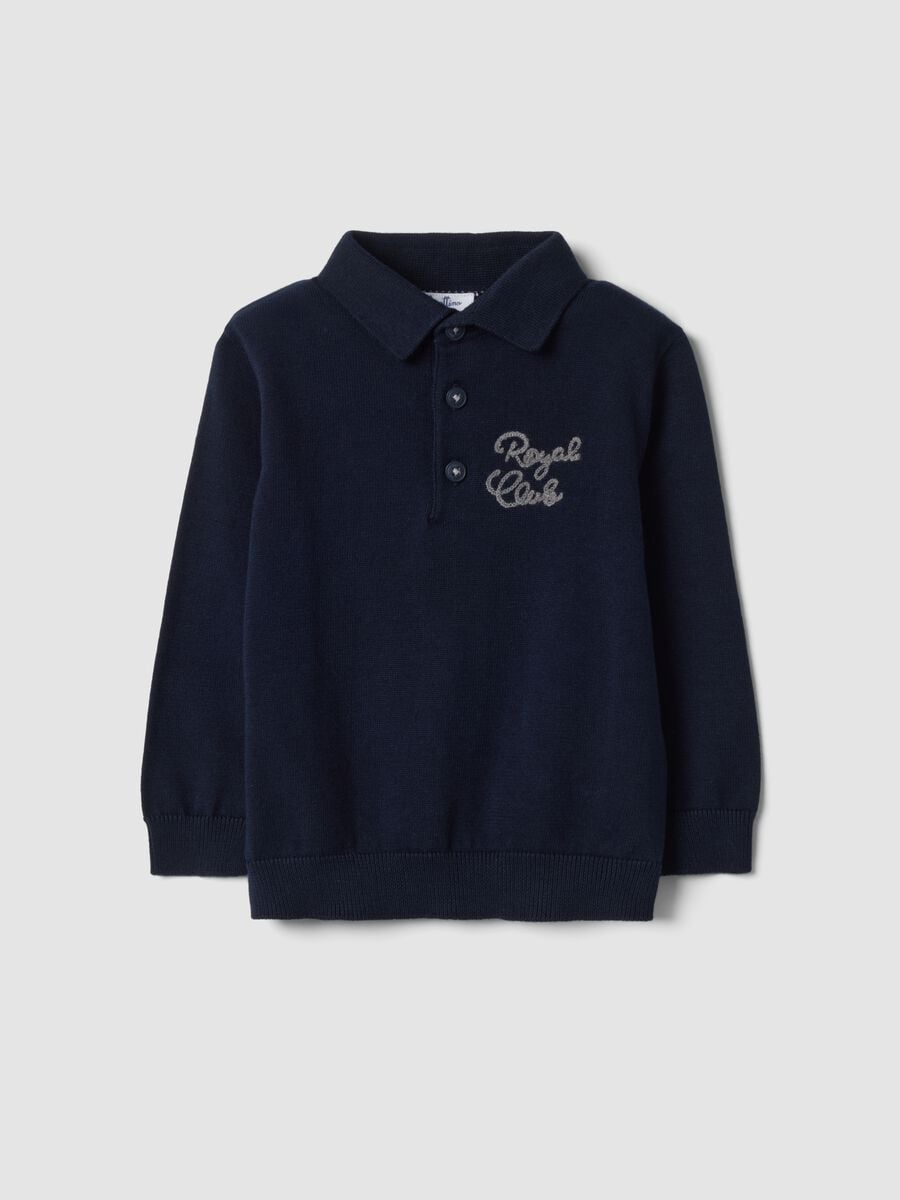 Polo bleu en pur coton &agrave; manches longues_0