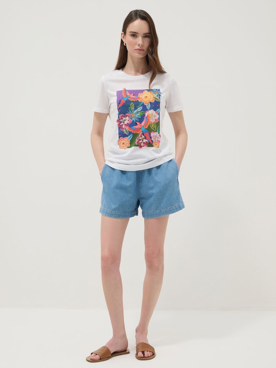 White pure cotton T-shirt with floral print_2