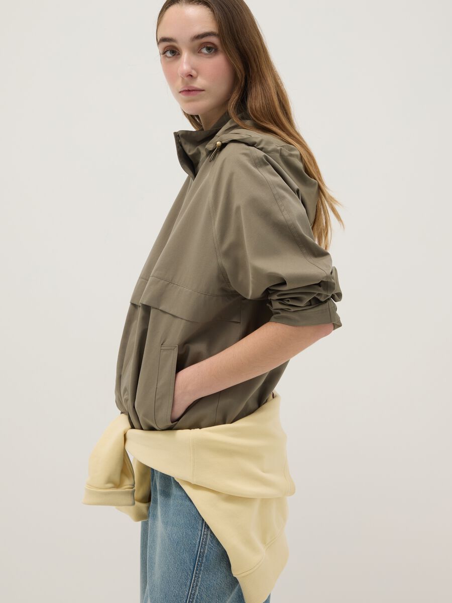 Green Cotton Blend Parka with Hood Regular Fit_2