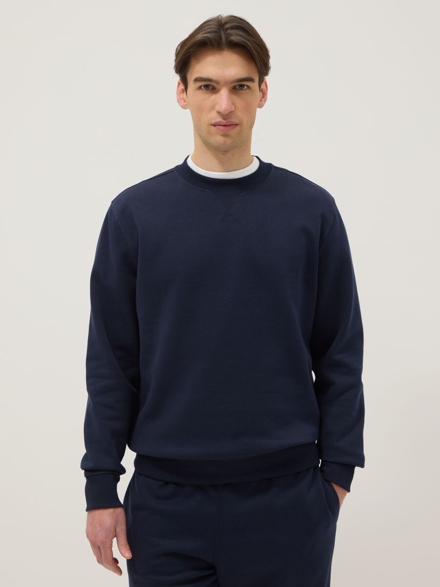 Regular fit blue cotton blend crew neck sweatshirt_0