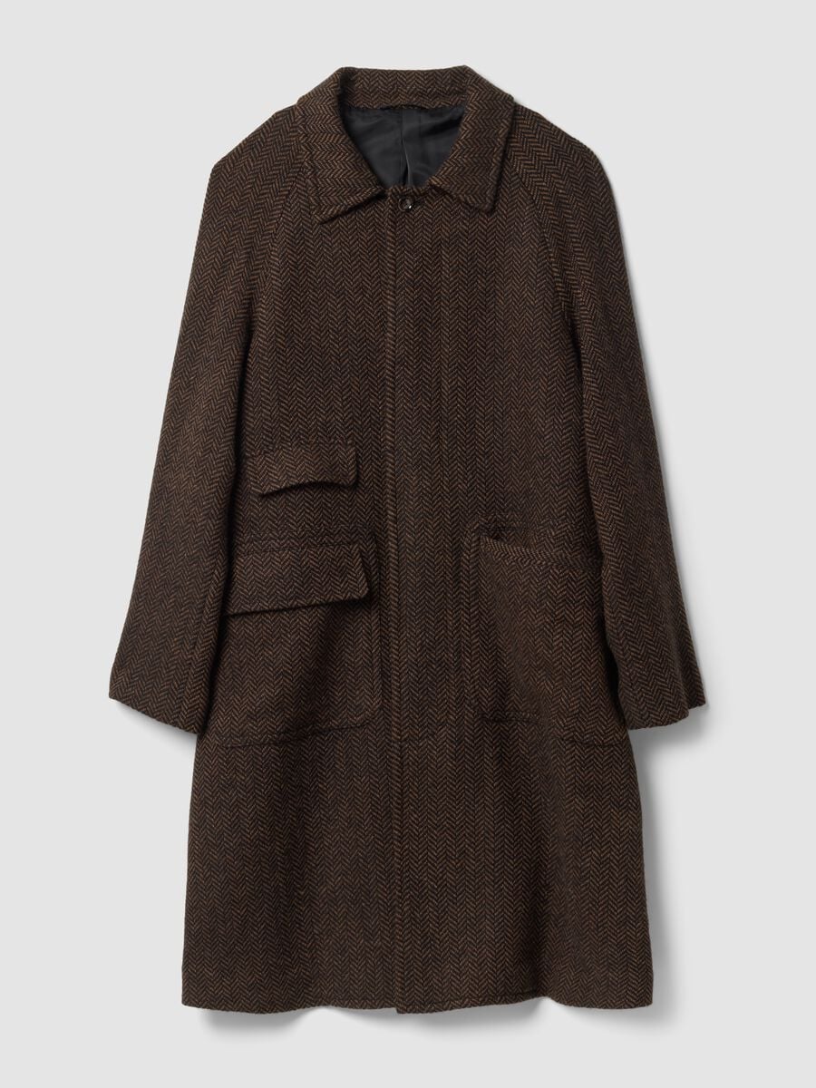 Brown and black wool-blend herringbone overfit coat_4