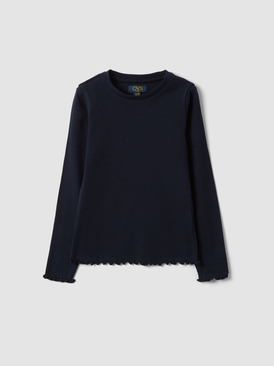 Blue ribbed stretch organic cotton T-shirt_0